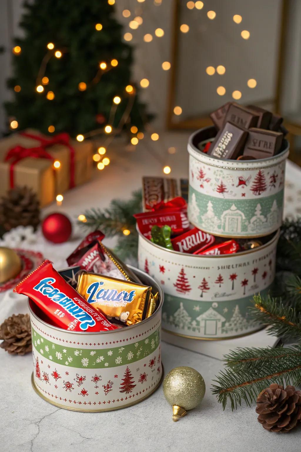 Candy bar gift tins that are both charming and practical.