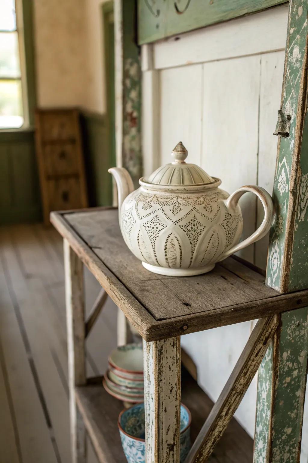 Vintage charm brings a touch of the past into your home with this teapot.