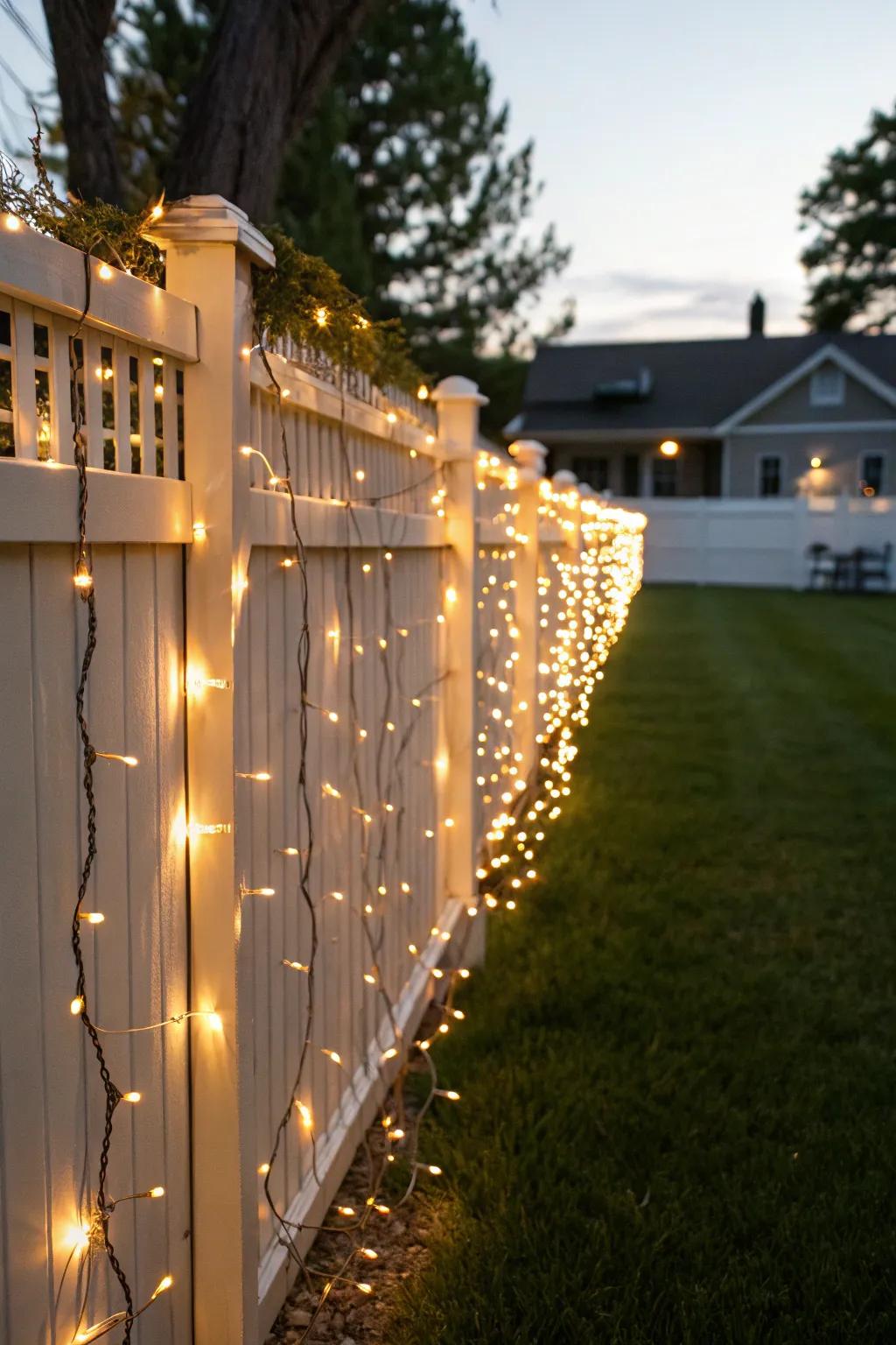 Festive fence lighting spreading holiday cheer.