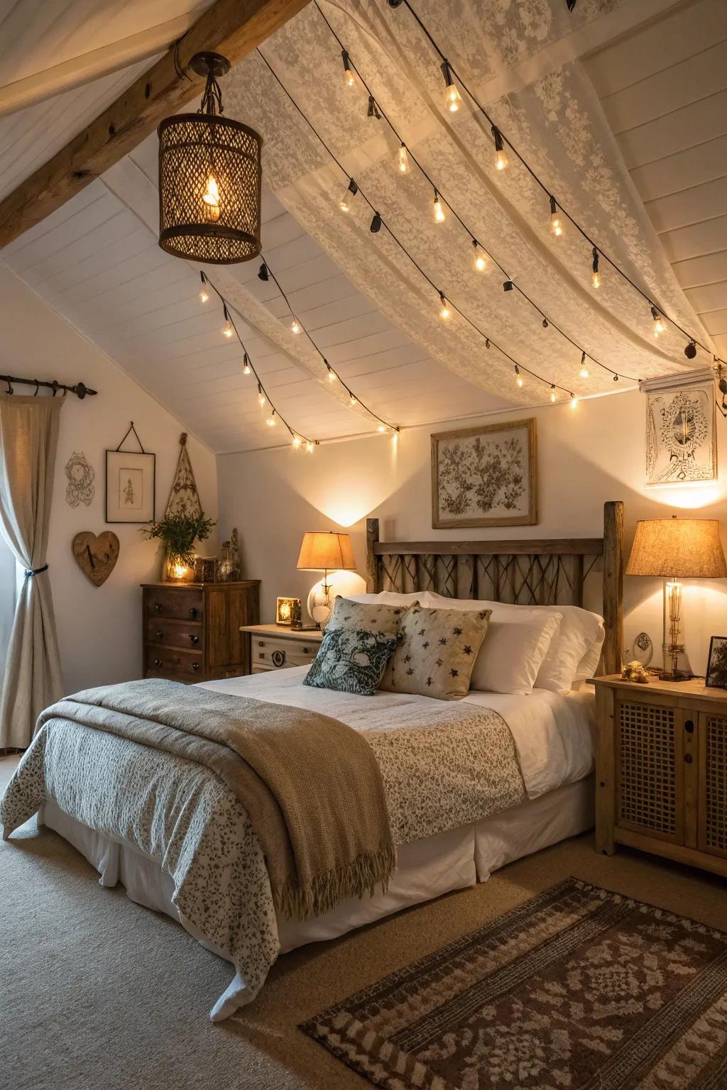 Layered lighting adds depth and mood to this bedroom.