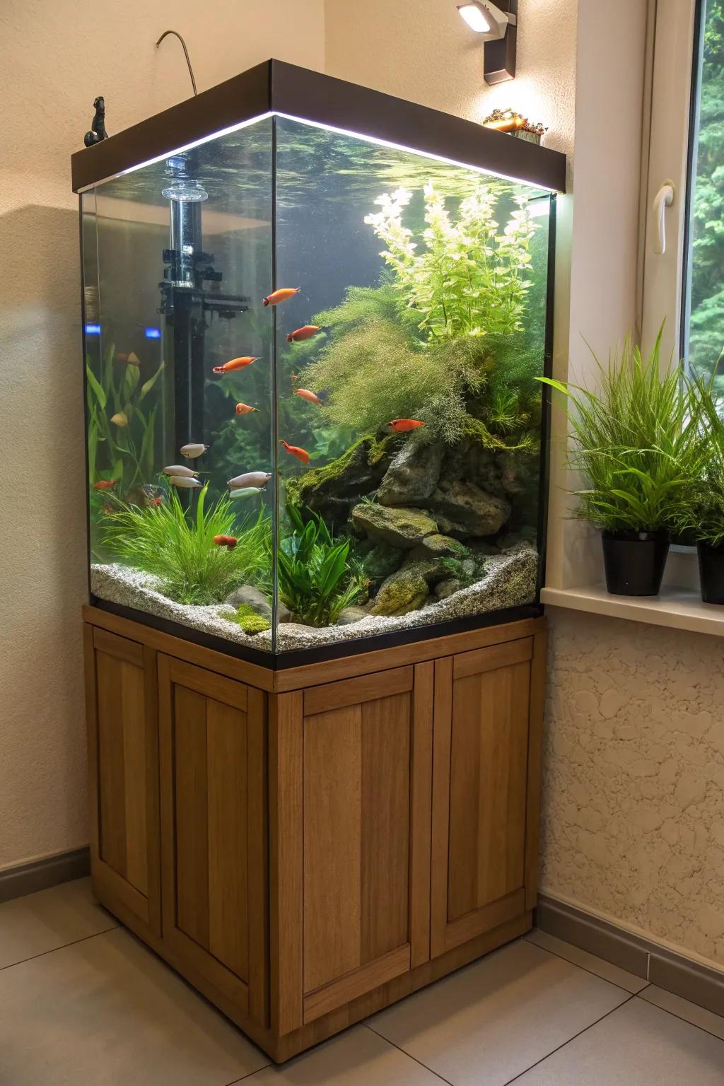 Floating illusion design gives a magical touch to your tank.