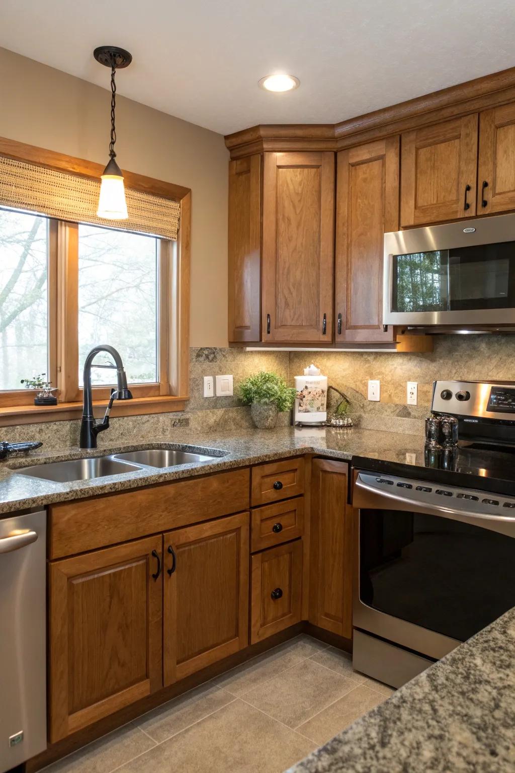 A corner sink offers a unique focal point and frees up counter space.