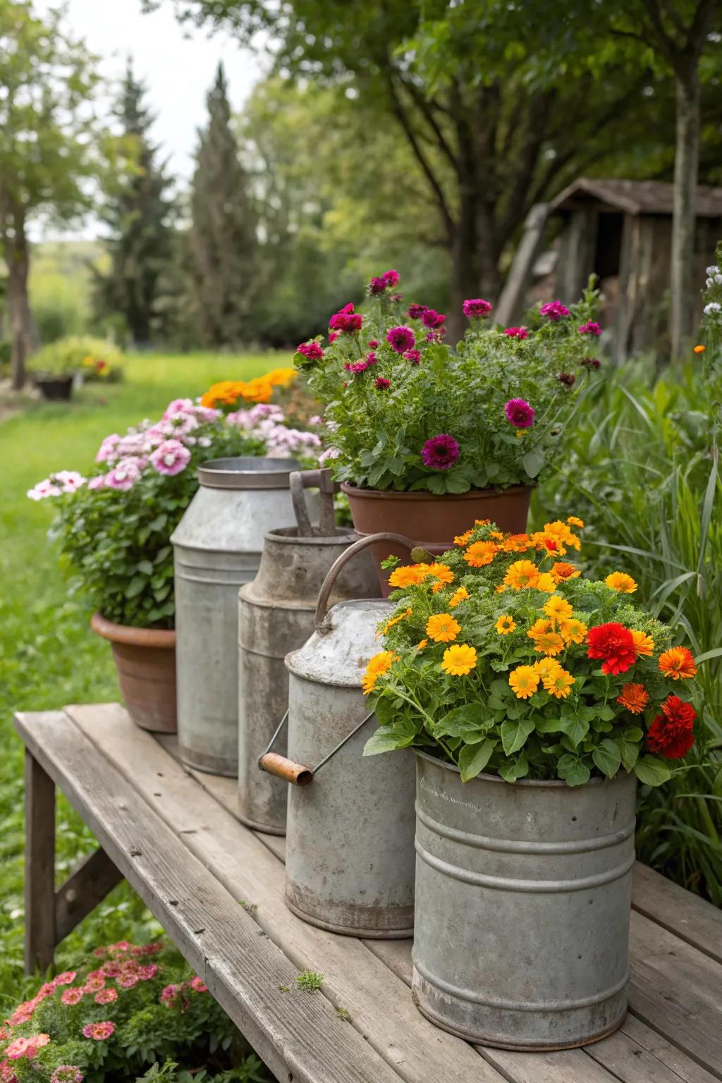 Vintage containers add rustic charm and character.