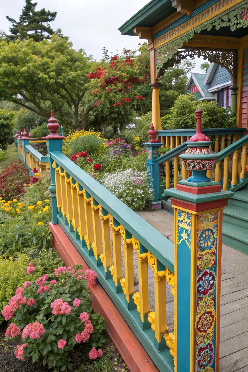 Colorful accents bring playful personality to Craftsman railings.