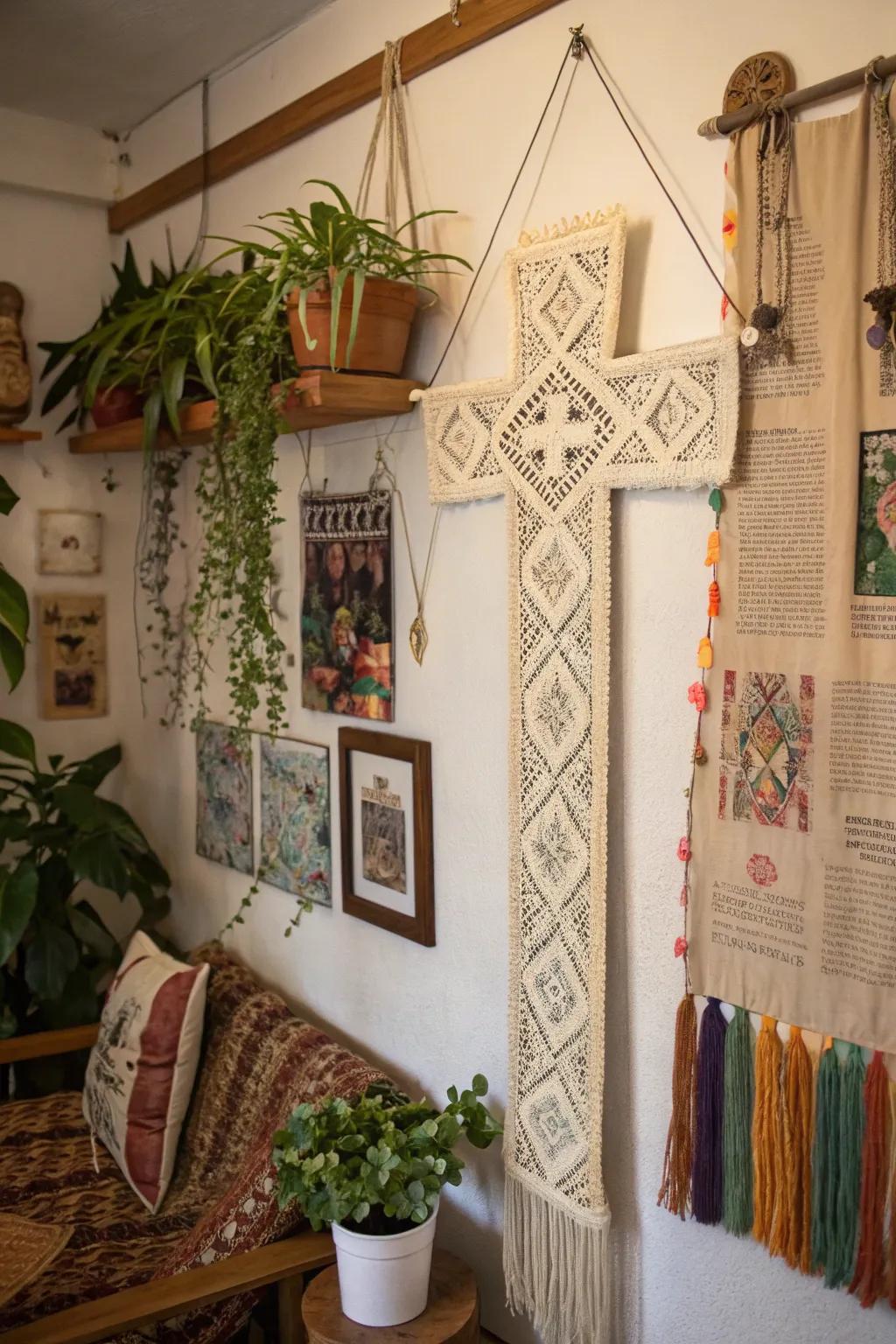 Cross crafted from woven textiles