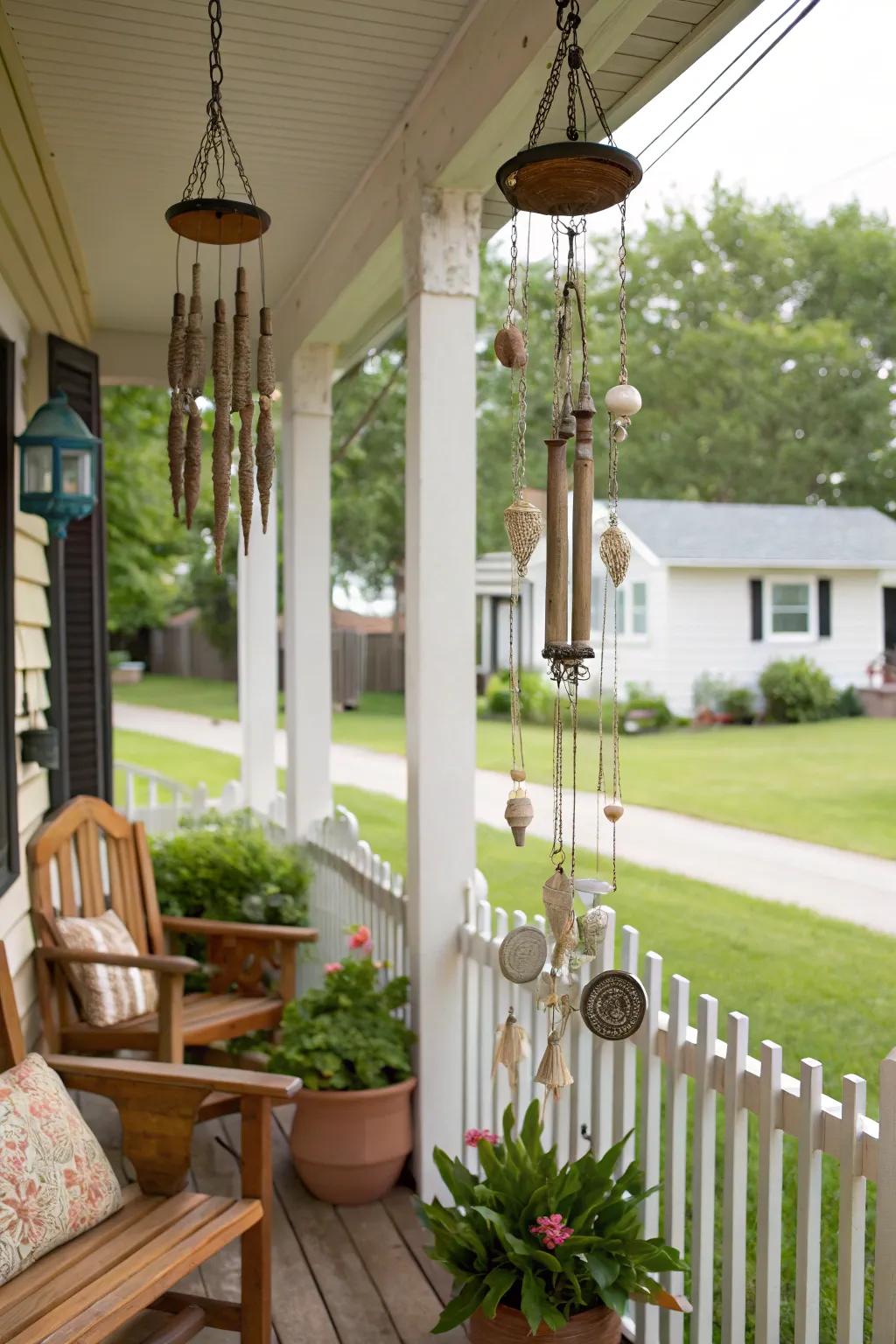 DIY wind chimes add a personal and musical element to your porch.