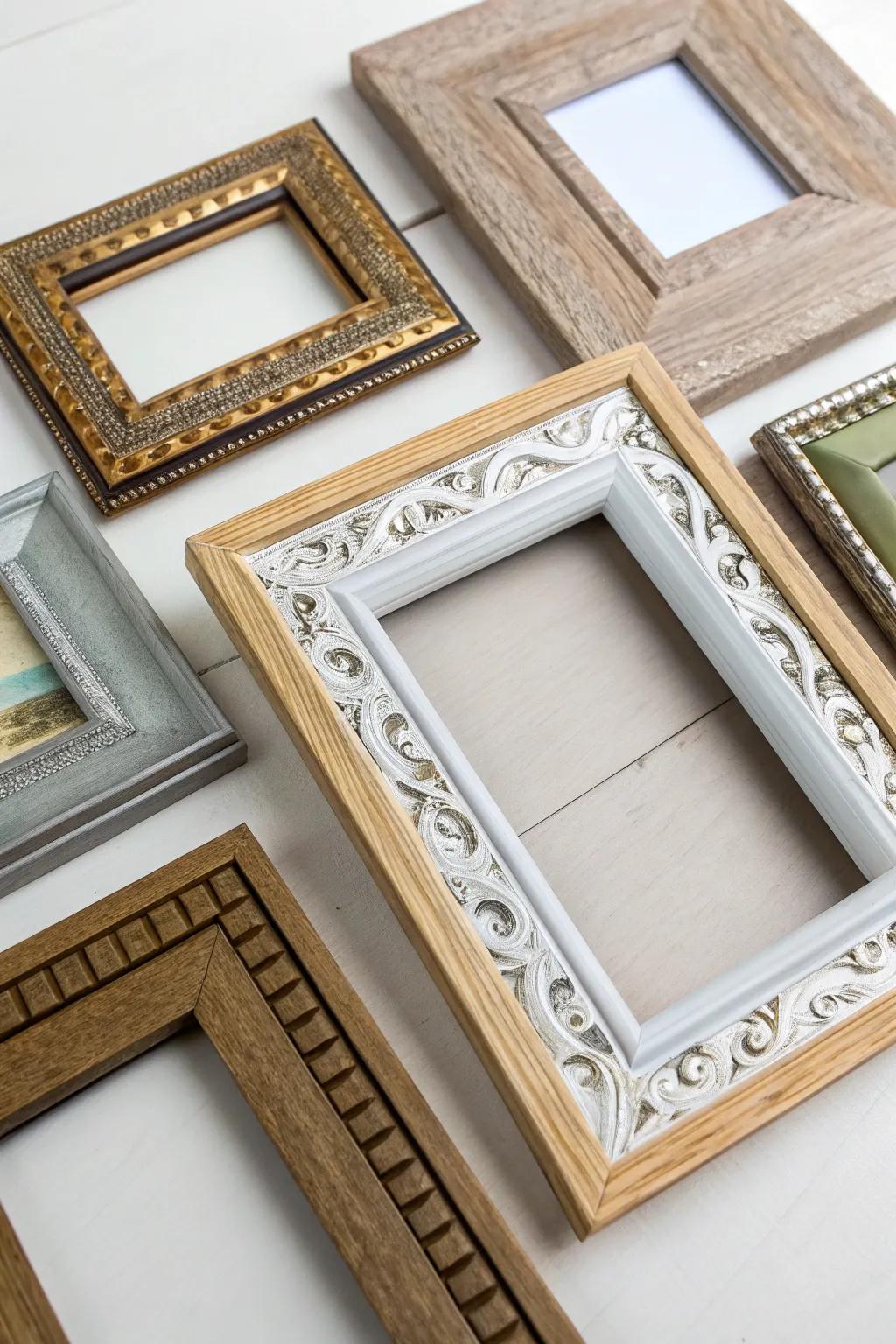 Mixing frame materials adds dynamic texture and interest to decor.