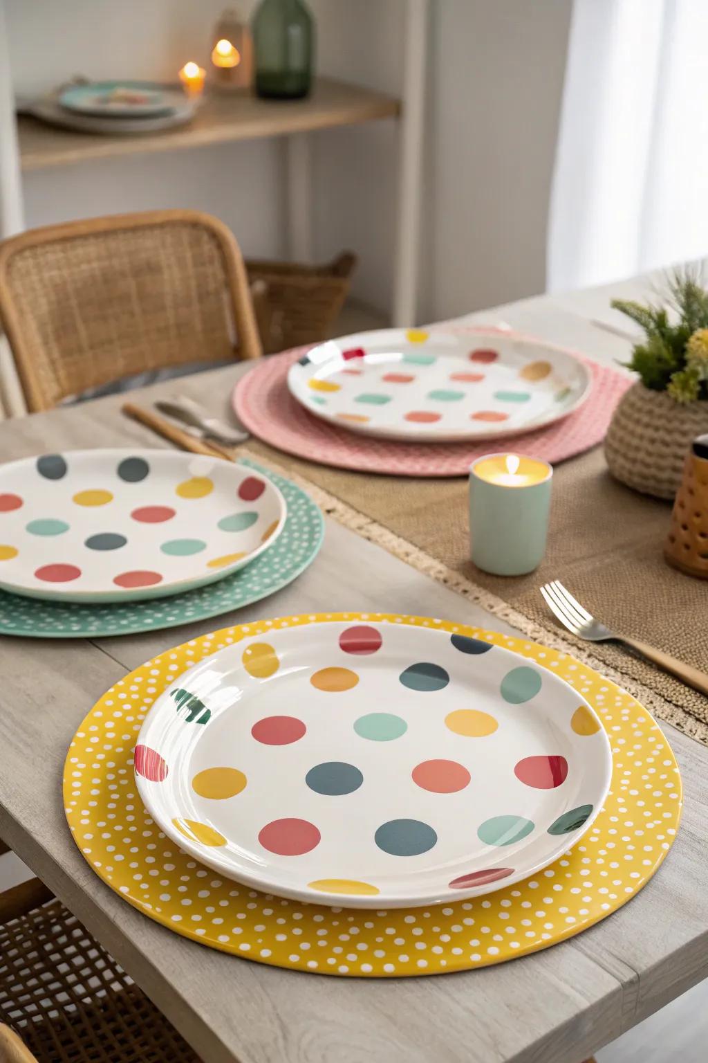 Playful patterned charger plates for a lively table setting.