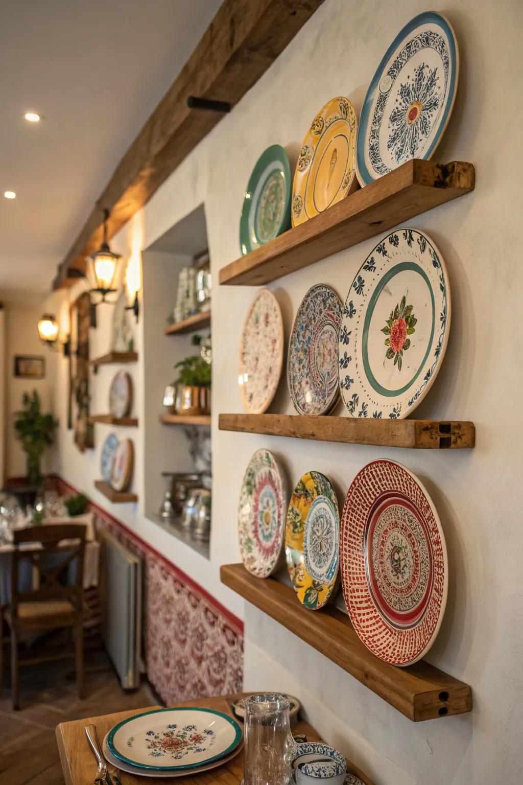 Wooden elements add warmth and character to plate displays.