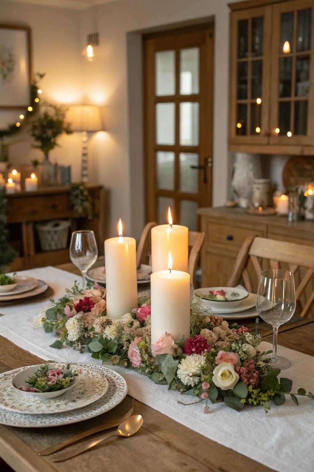 Nature's embrace: Candle rings add a floral touch.