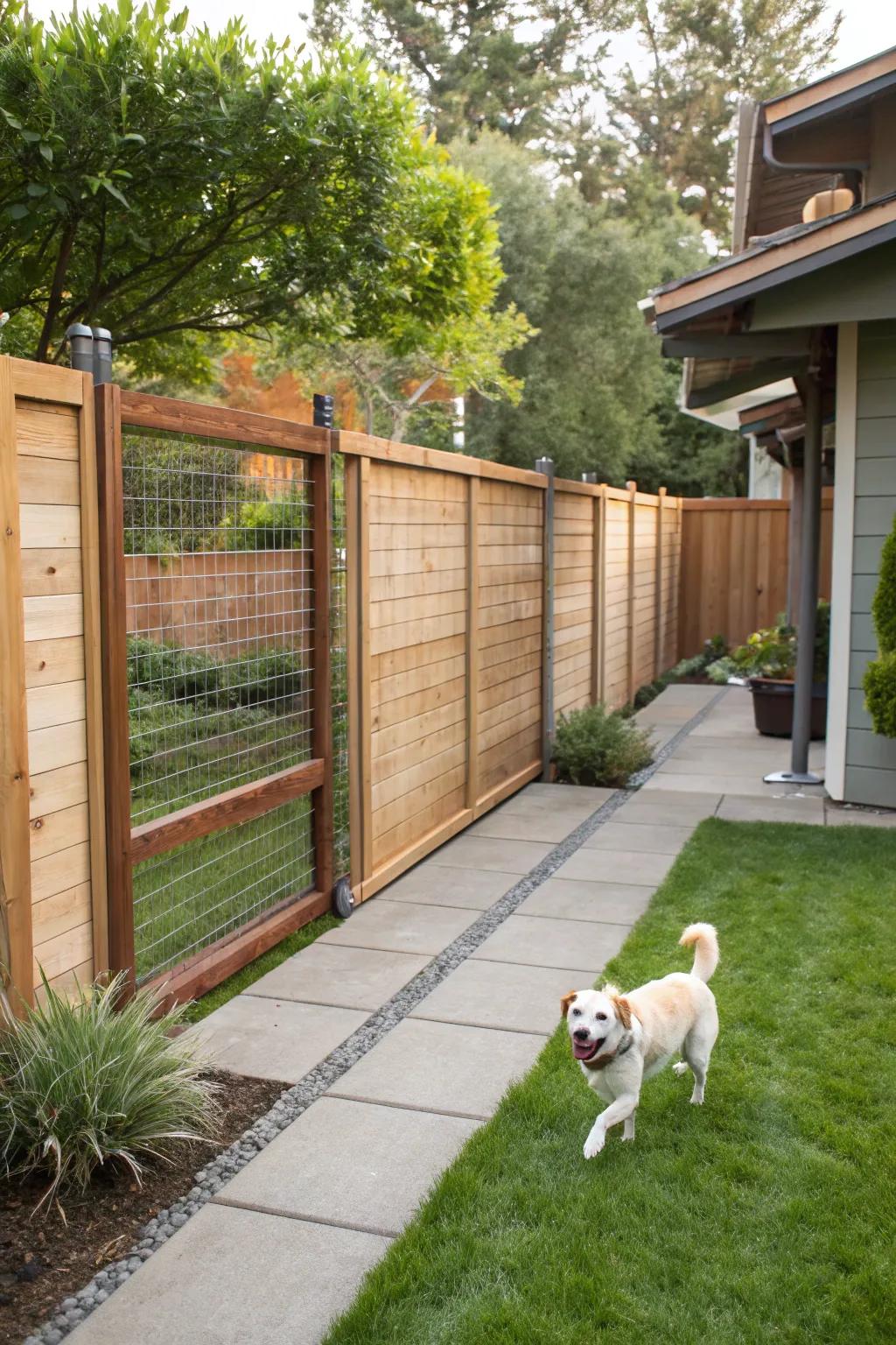 A mixed material fence that combines creativity, style, and function.