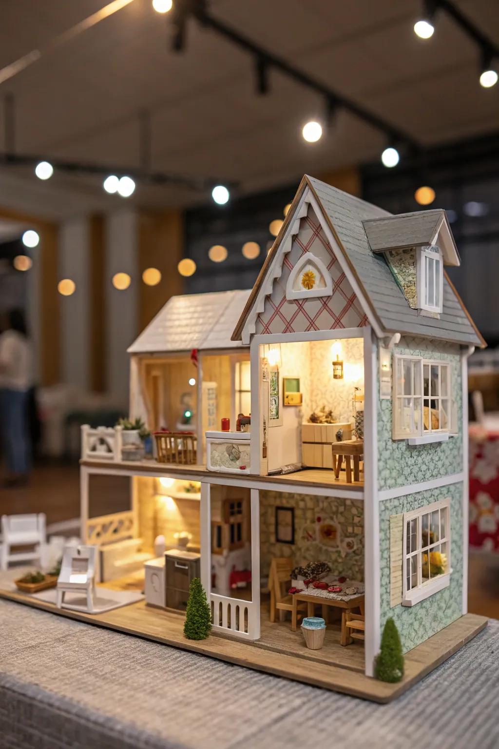 Engage with your dollhouse using interactive spaces and movable elements.