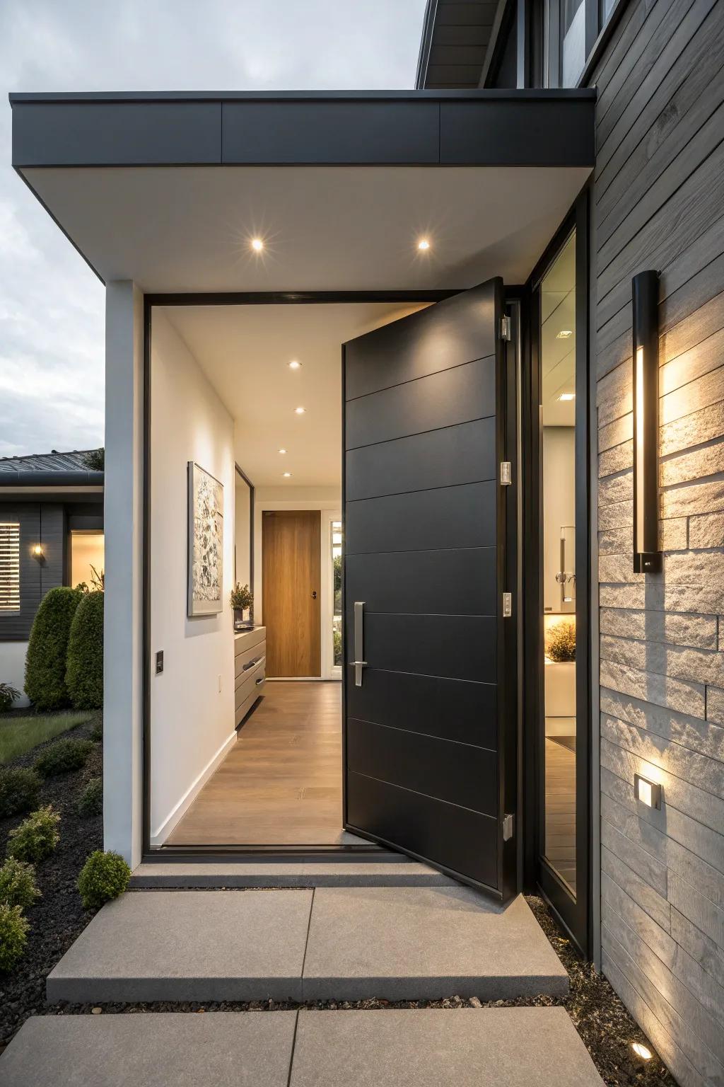 Pivot doors add a contemporary twist to small spaces.