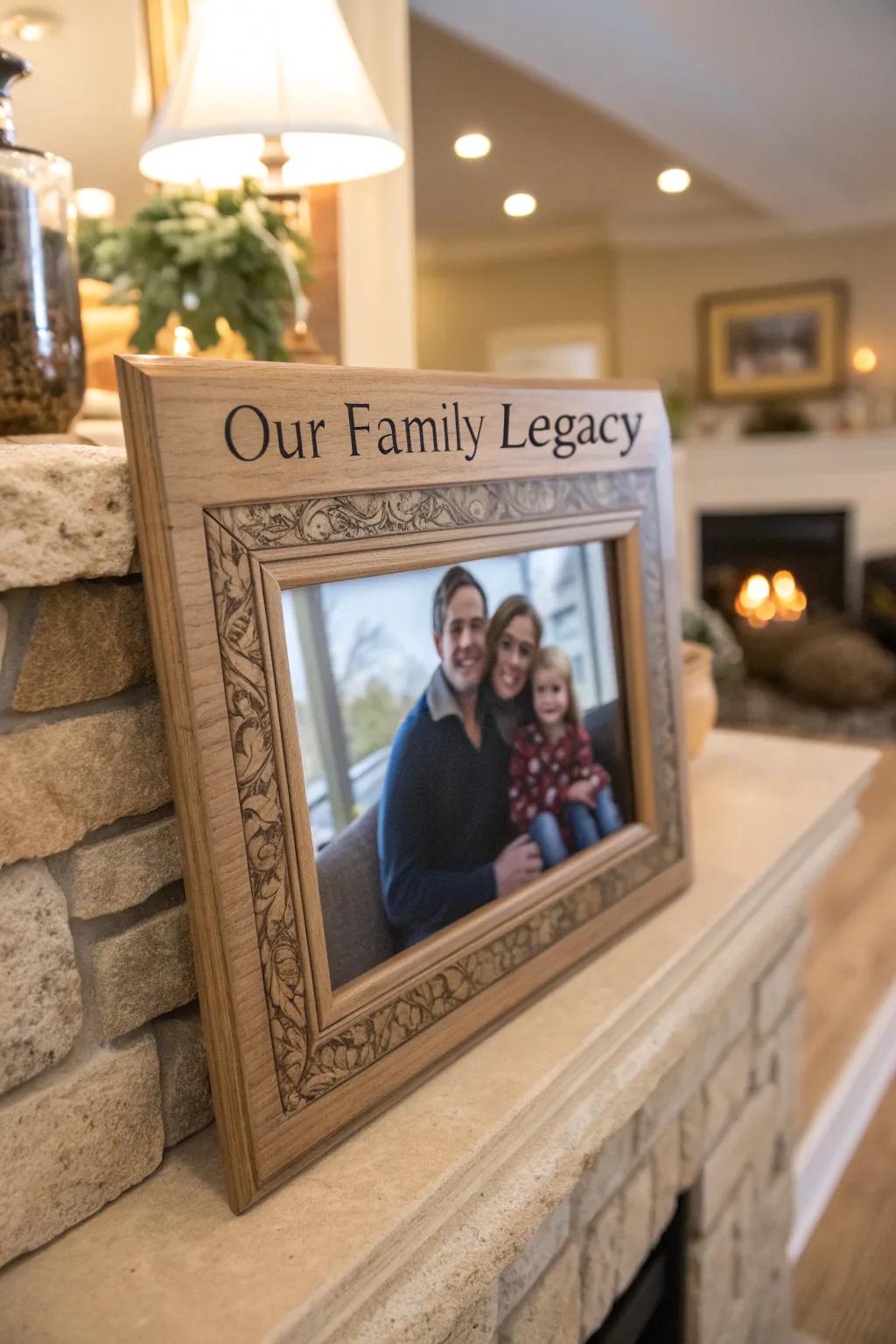 An engraved picture frame preserves memories with a personal touch.