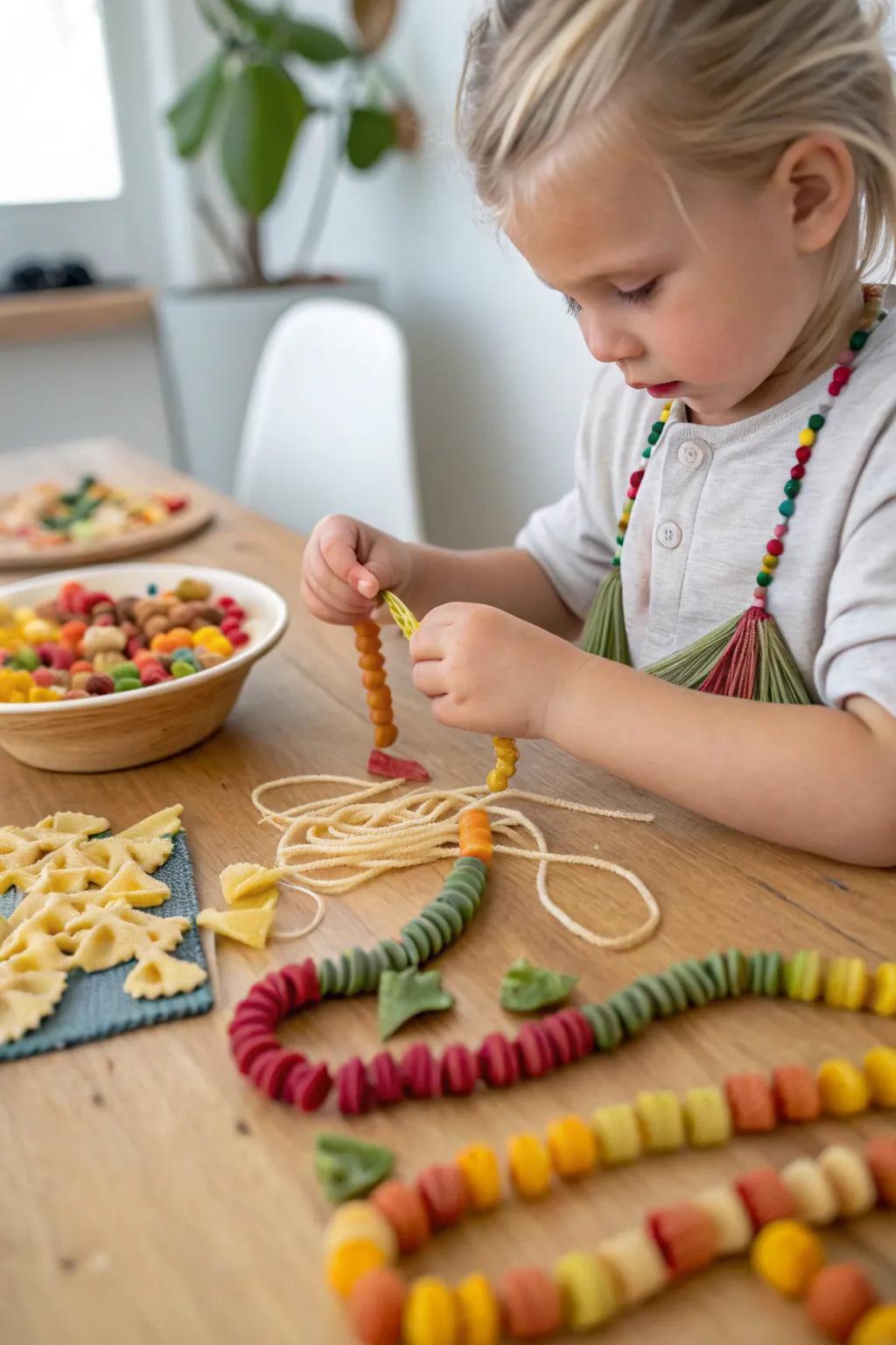 Crafting pasta necklaces combines creativity with skill-building.