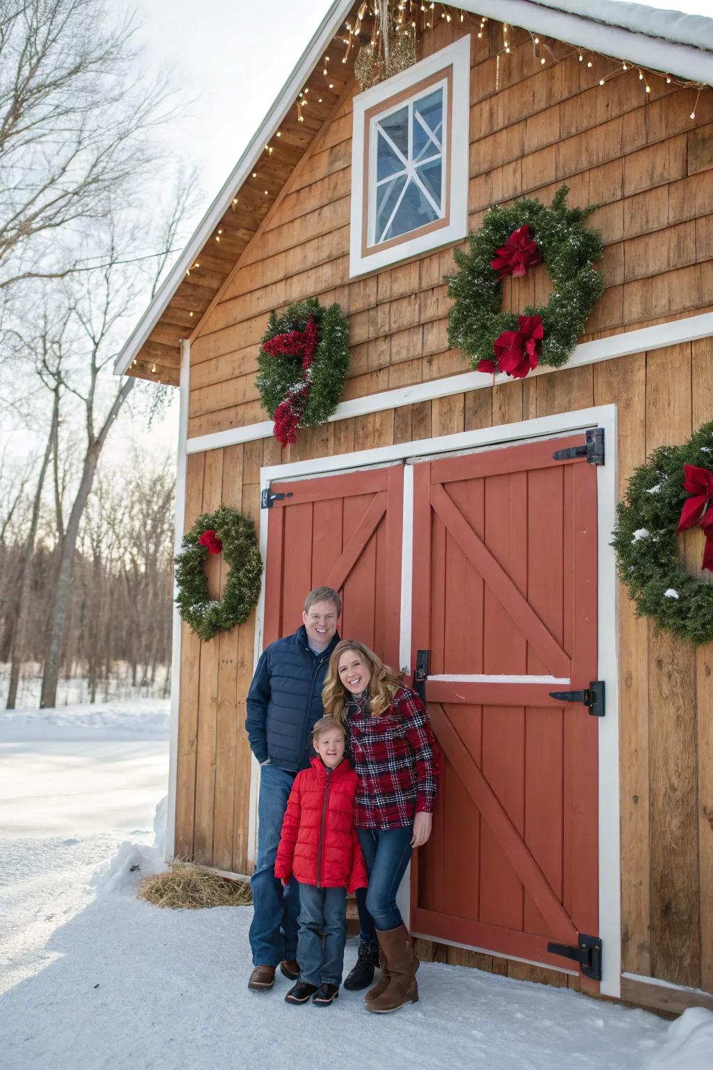 Embrace the charm of rustic farmhouse vibes for a cozy holiday photo.