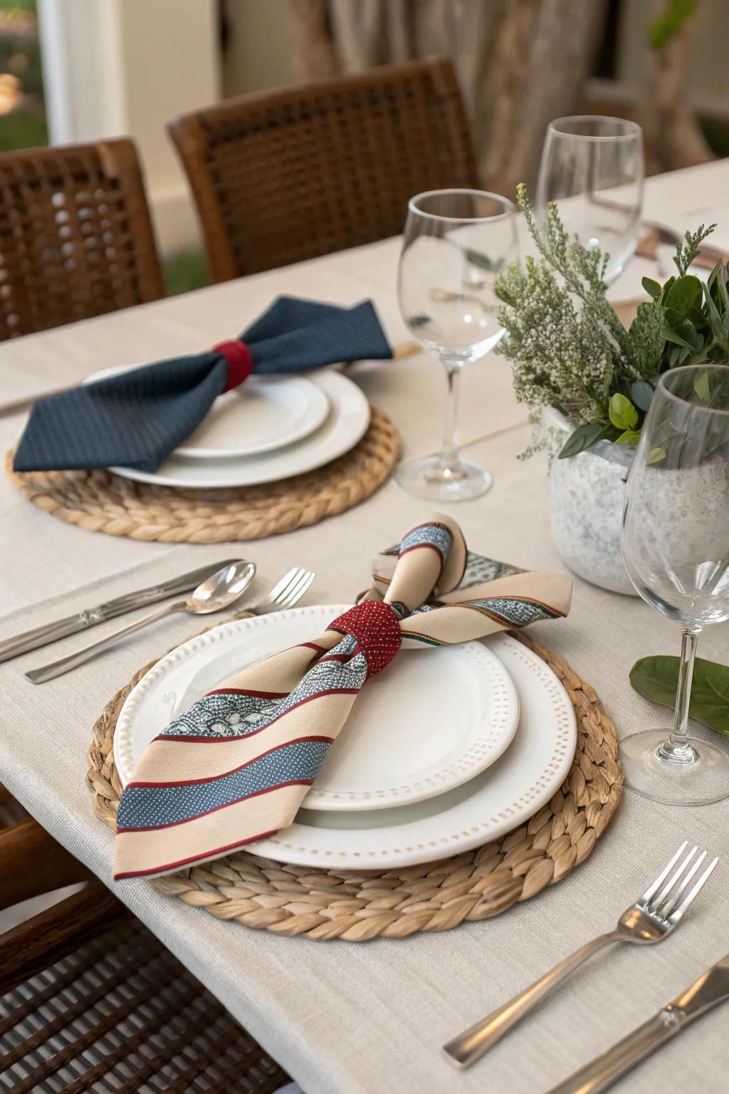 Add a playful touch with DIY necktie napkin rings.