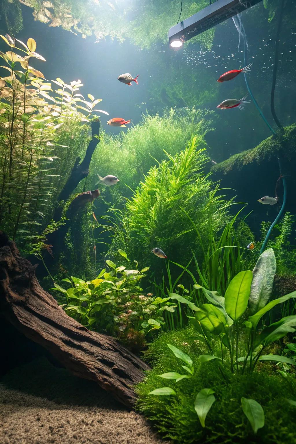 An underwater garden within a fish tank