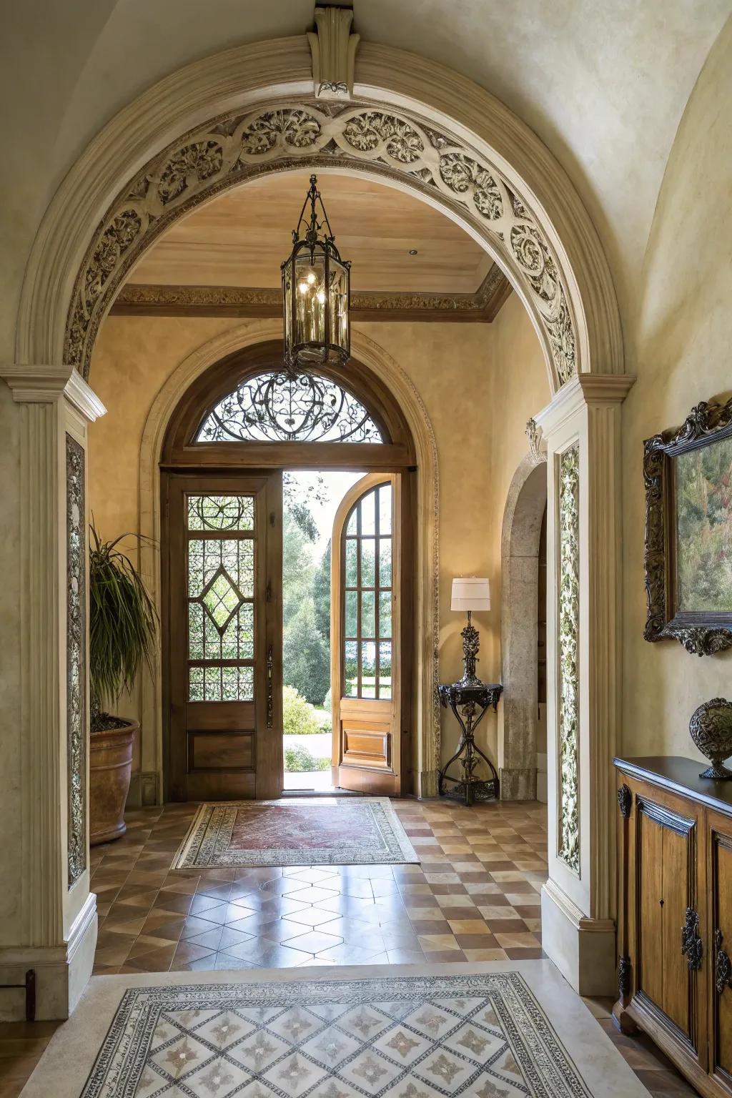 Unique doorways can elevate the architectural appeal of a foyer.