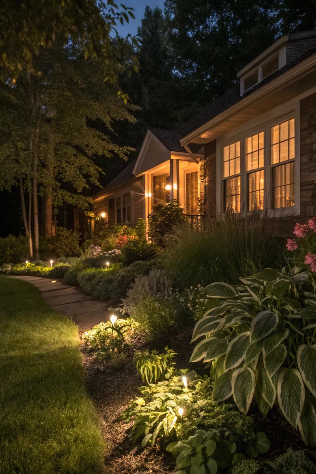 Lighting enhances the beauty of plants at night