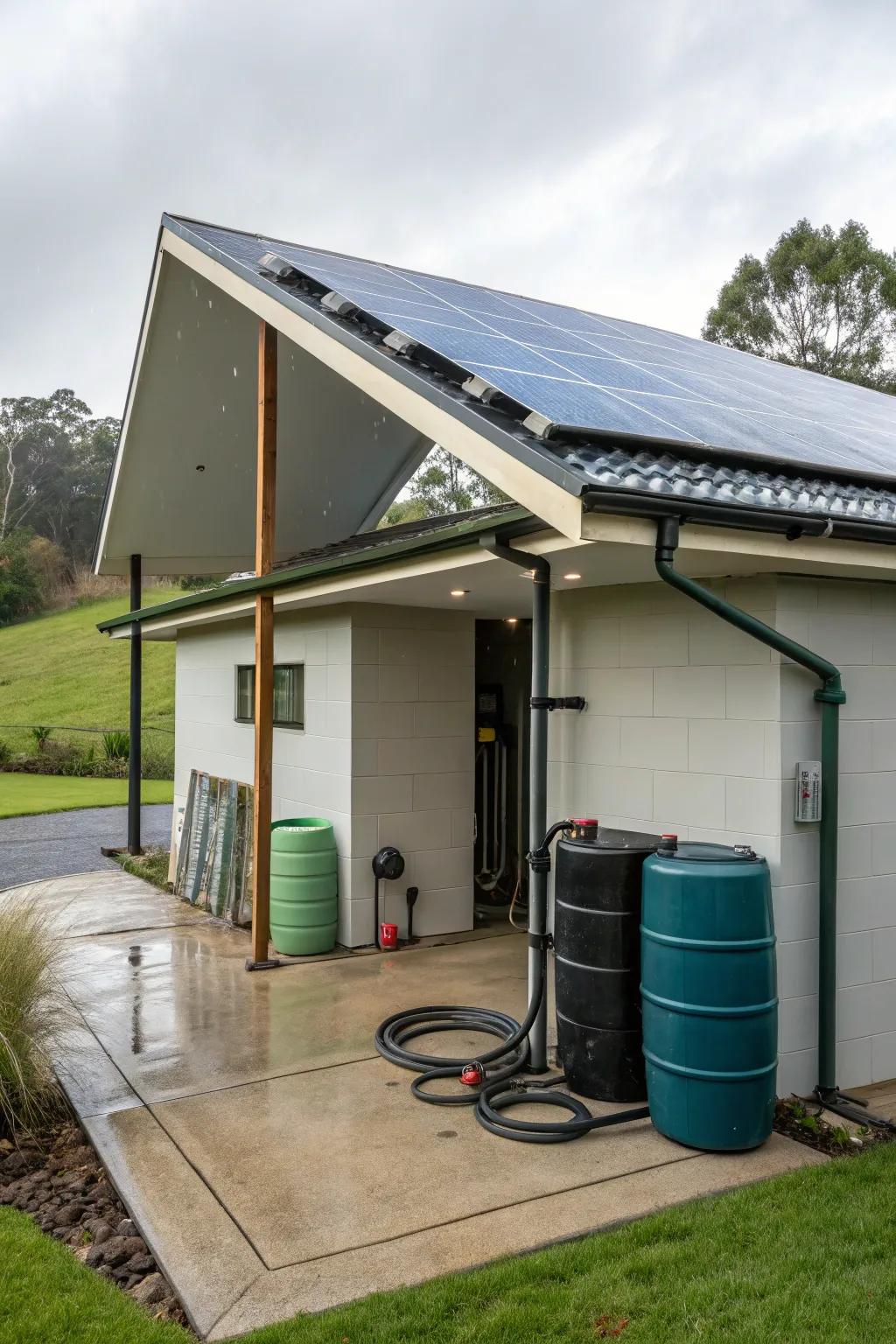 A sustainable garage with eco-friendly features.