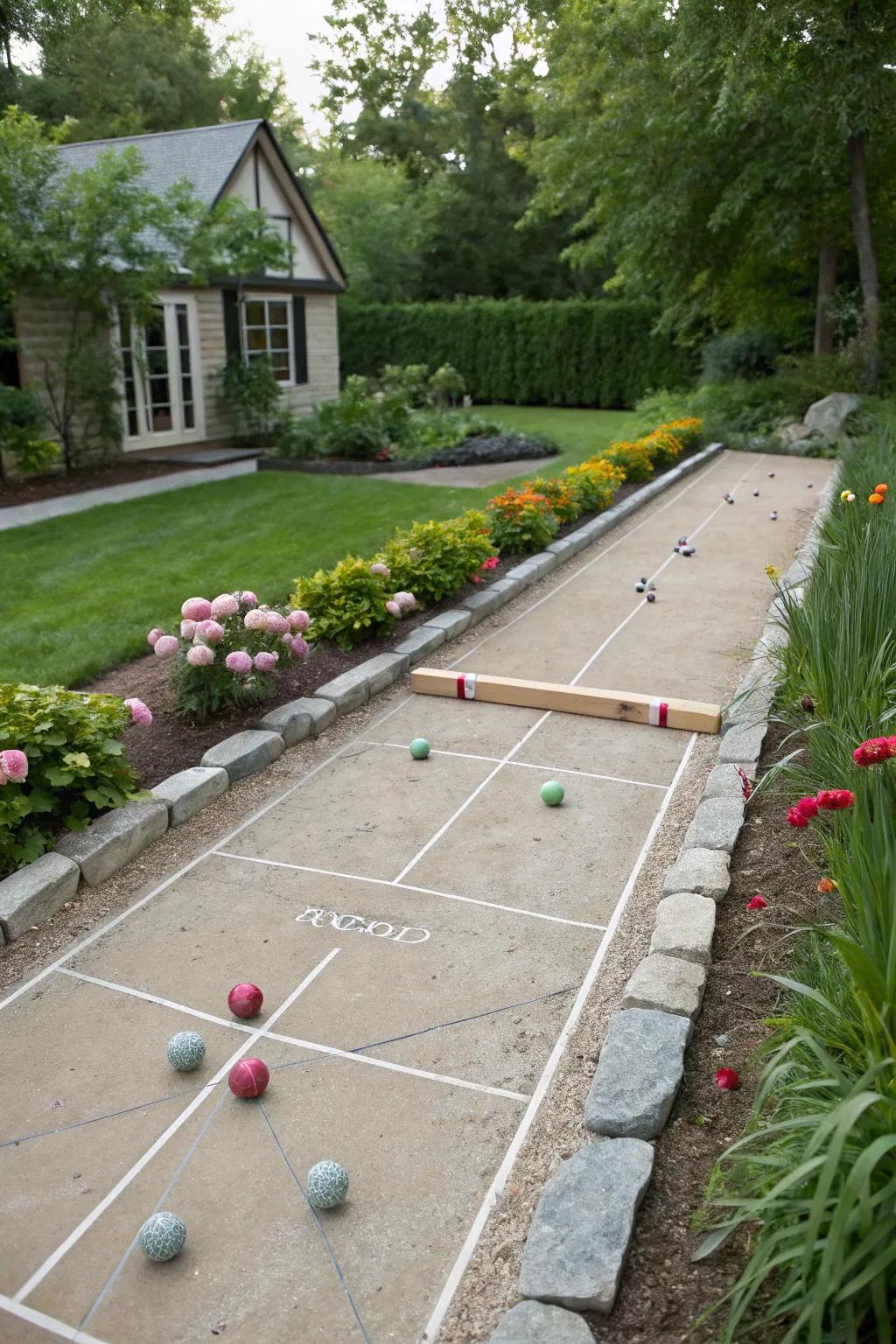 Driveways can double as recreational spaces with a bocce ball court.