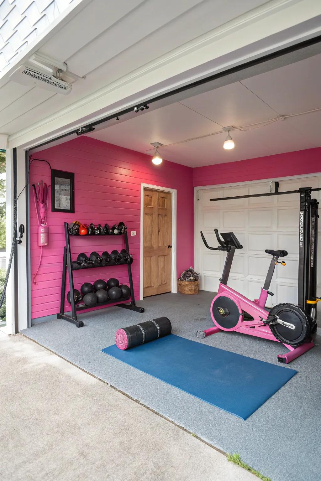 Pink accents add a playful and unique touch to your garage.