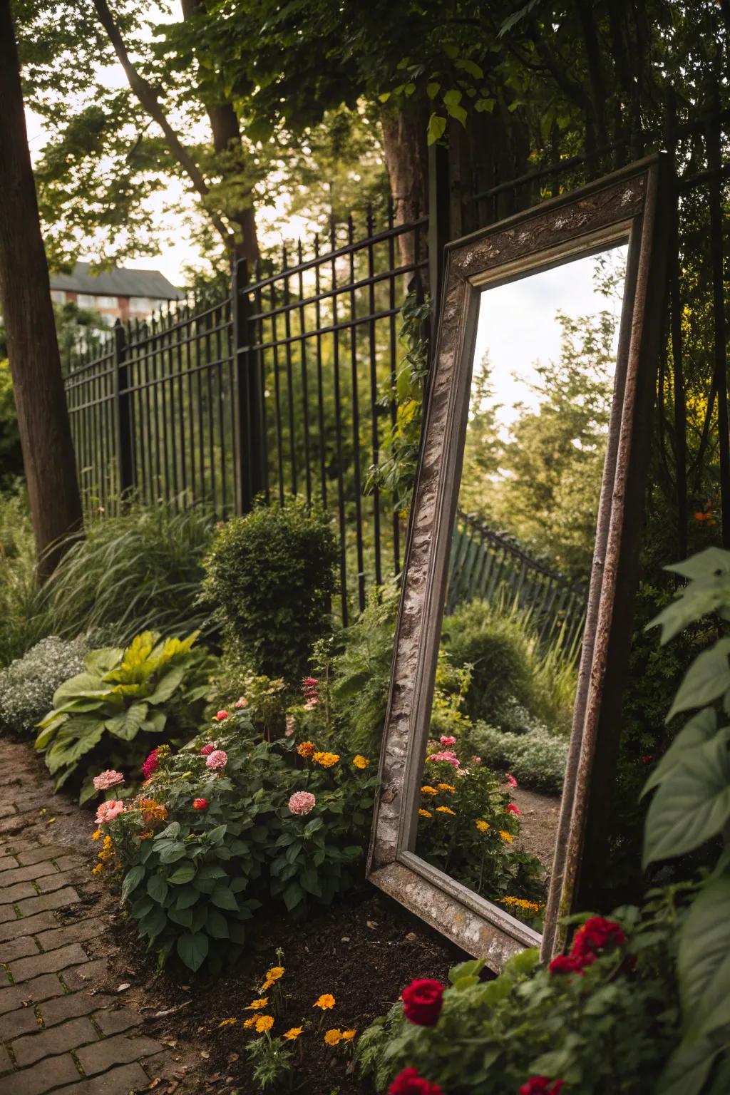 Mirrors in the garden expand space and add visual intrigue.