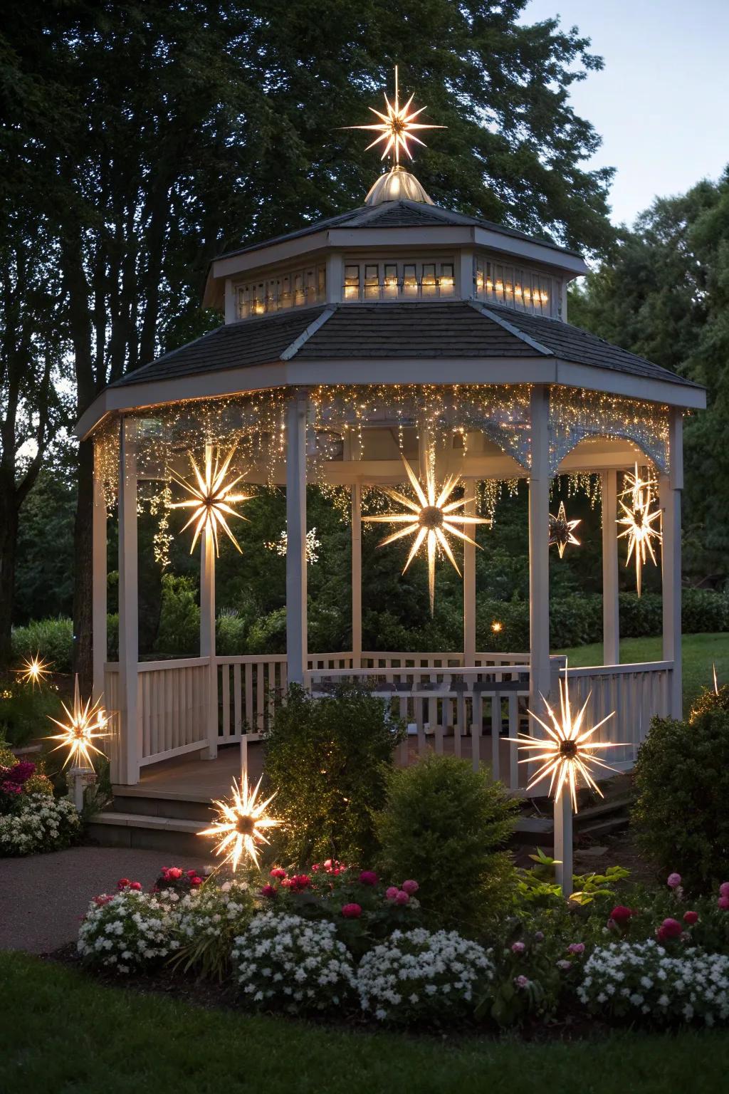 Starburst lights provide a modern and artistic touch.