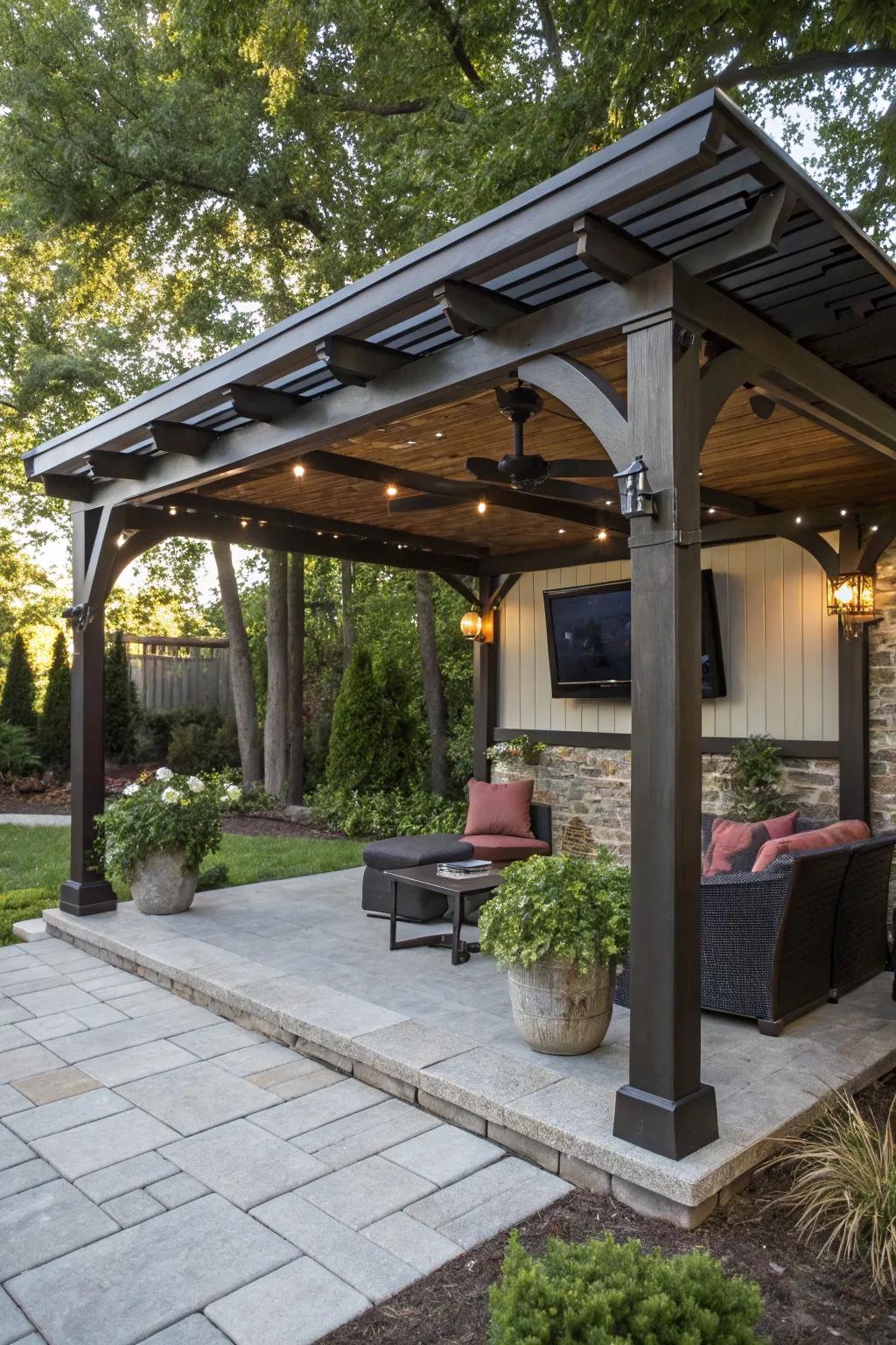 Pergola beams provide a natural mounting option.