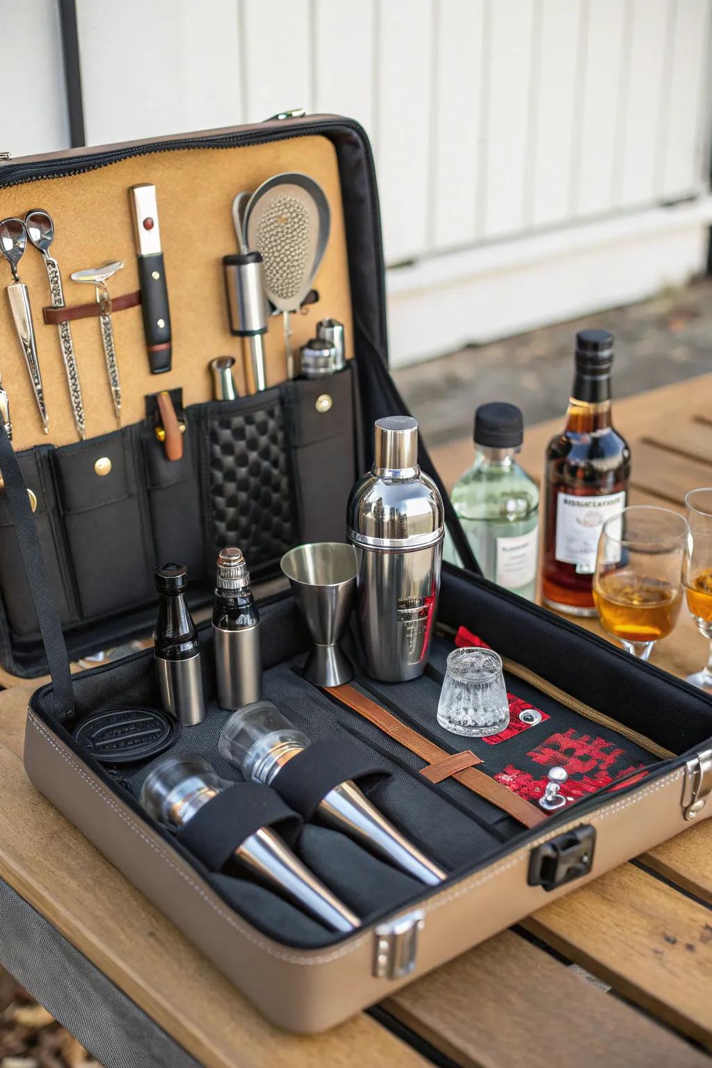 Take your mixology skills on the road with a portable bar kit.