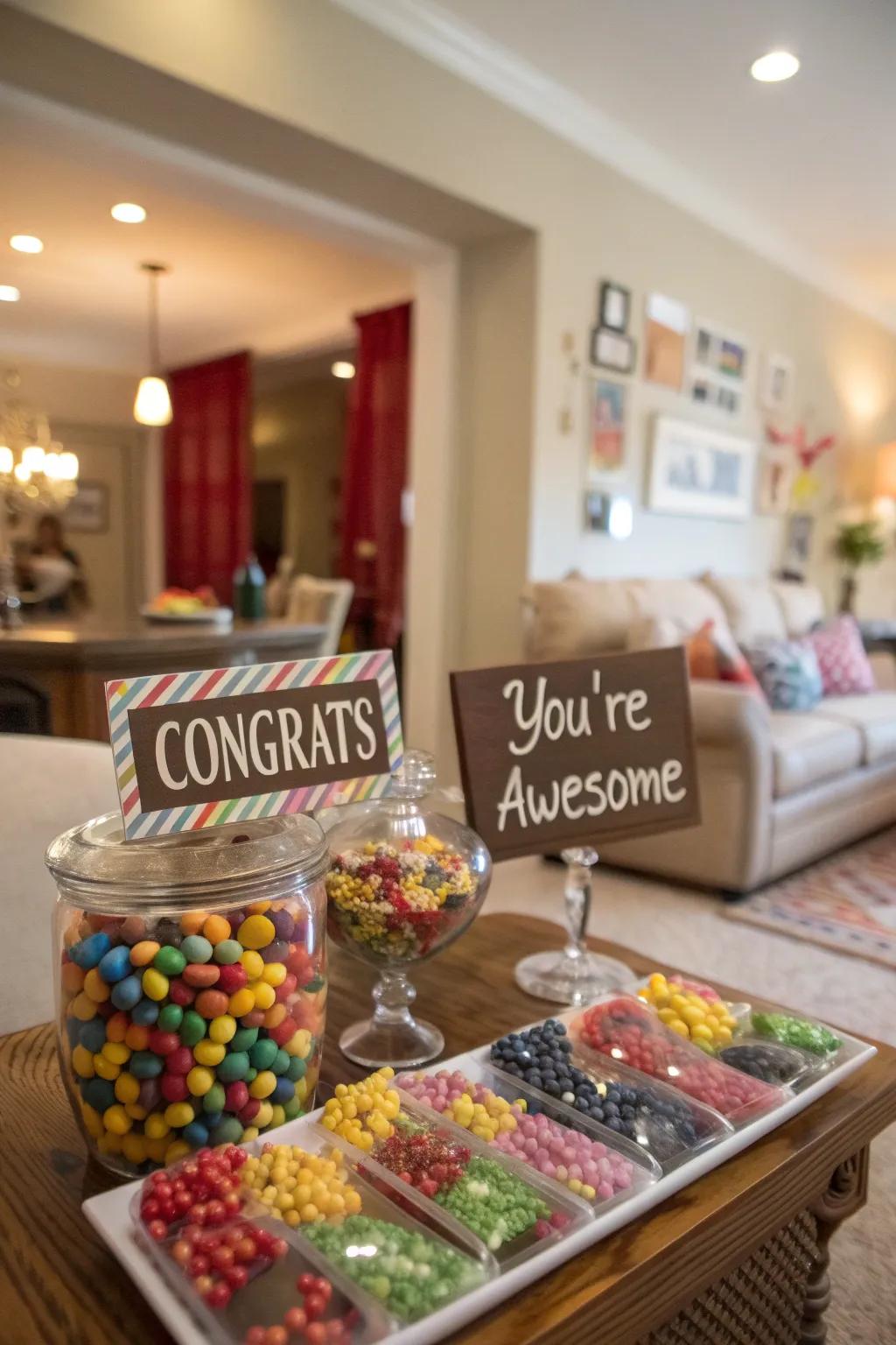 Candy with sweet messages adds a personal touch to your celebration.