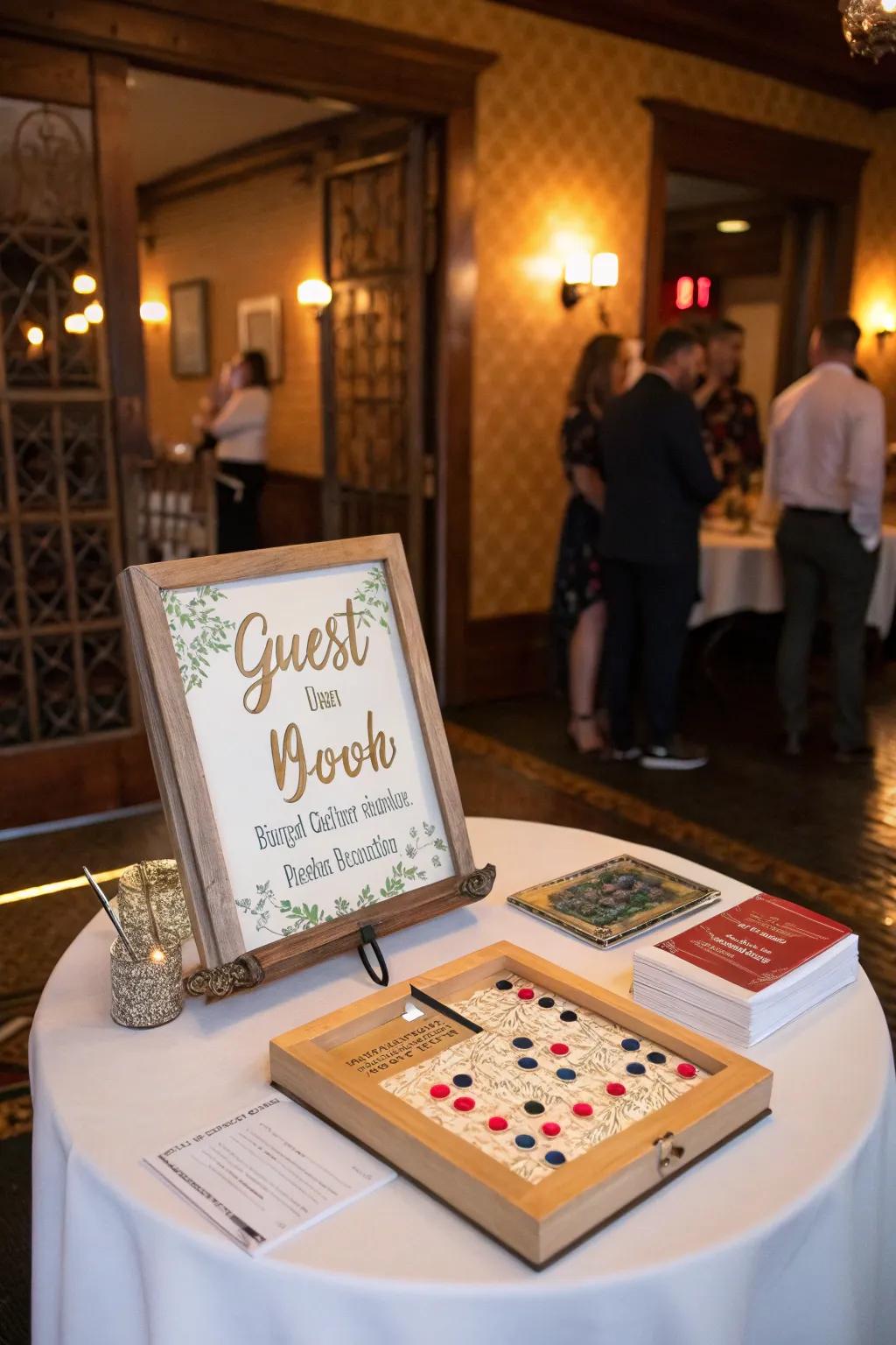 Interactive games add a fun element to the guest book table.