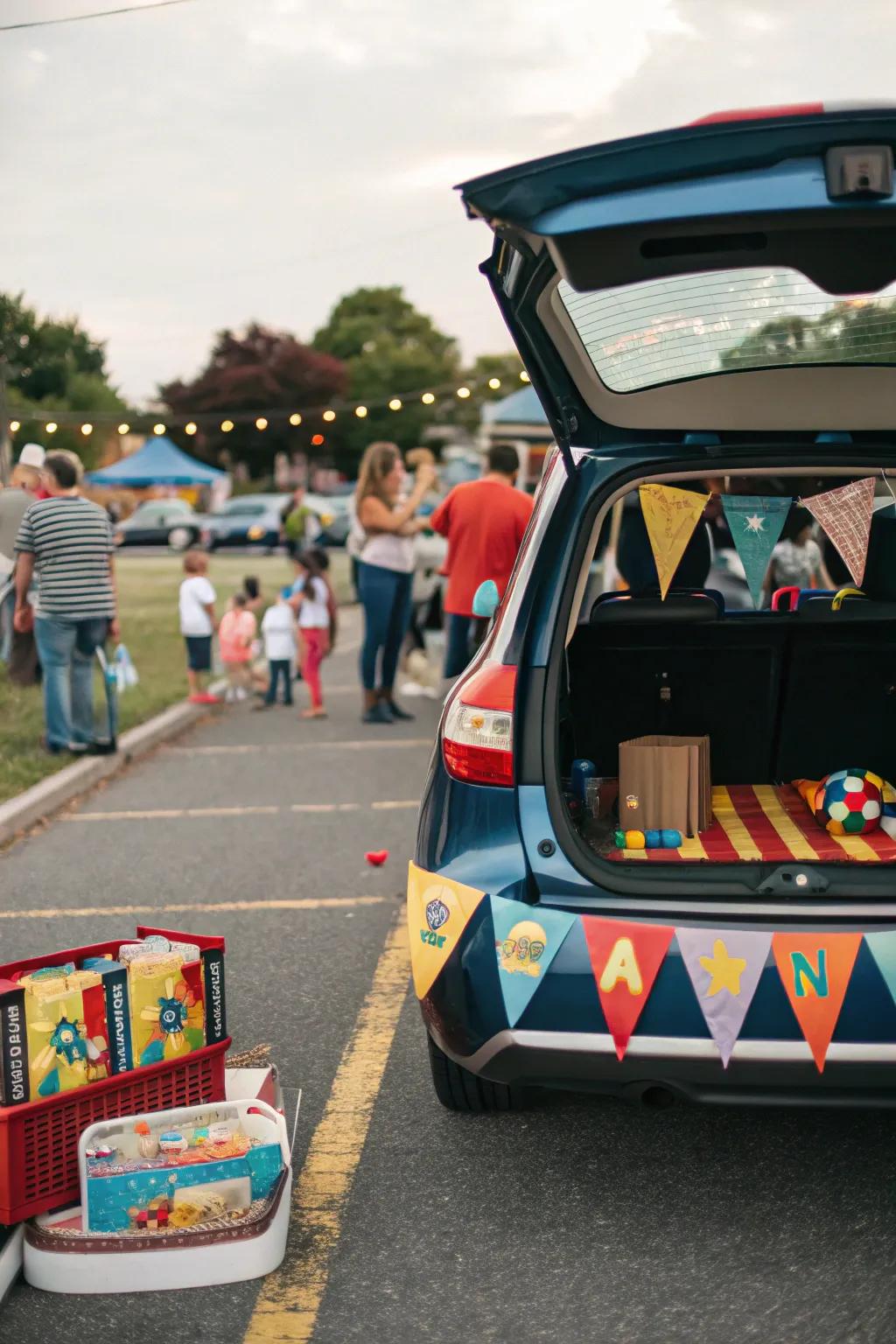 A carnival theme brings joy and excitement to Halloween car decor.