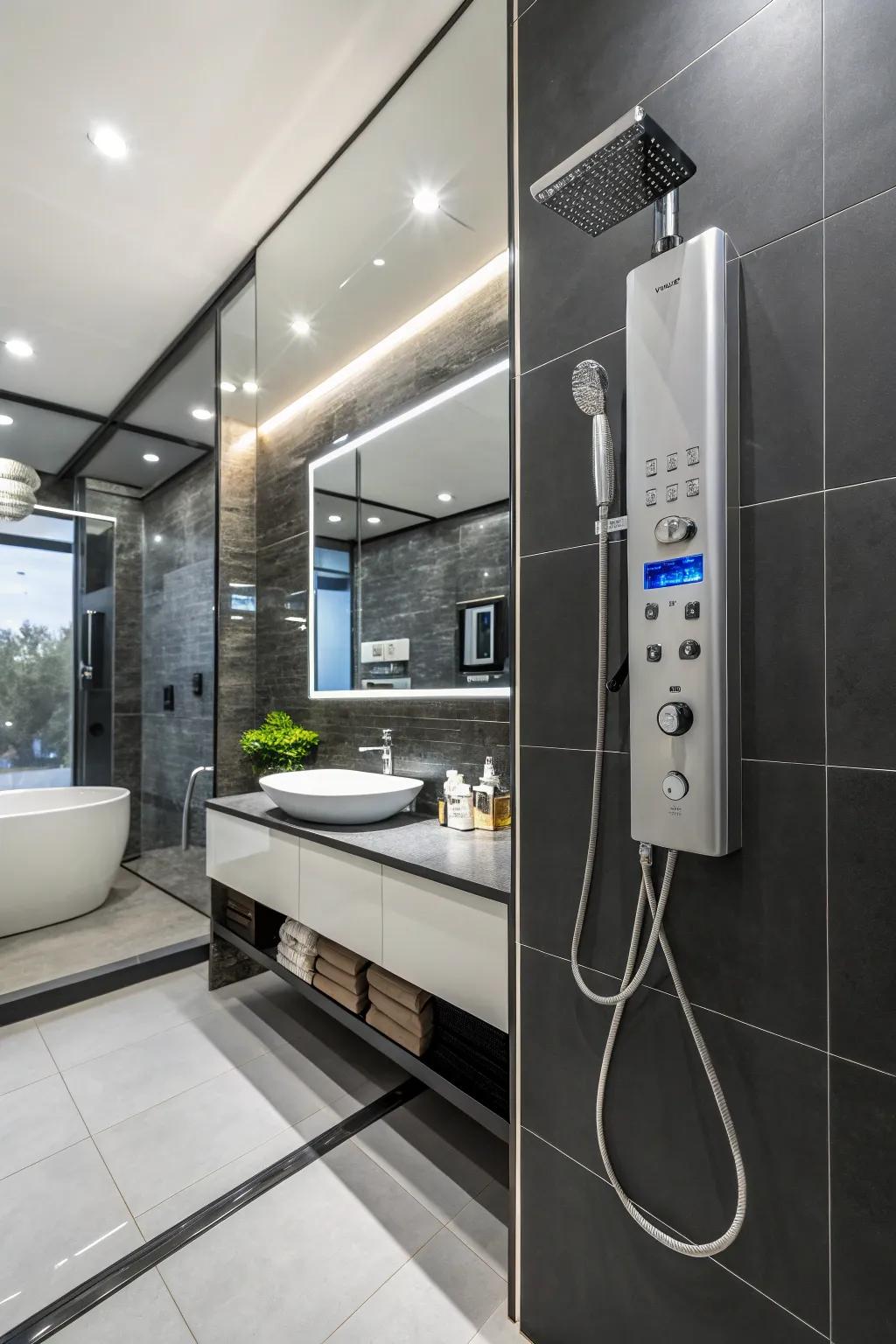 Smart technology transforms your hand shower into a futuristic feature.