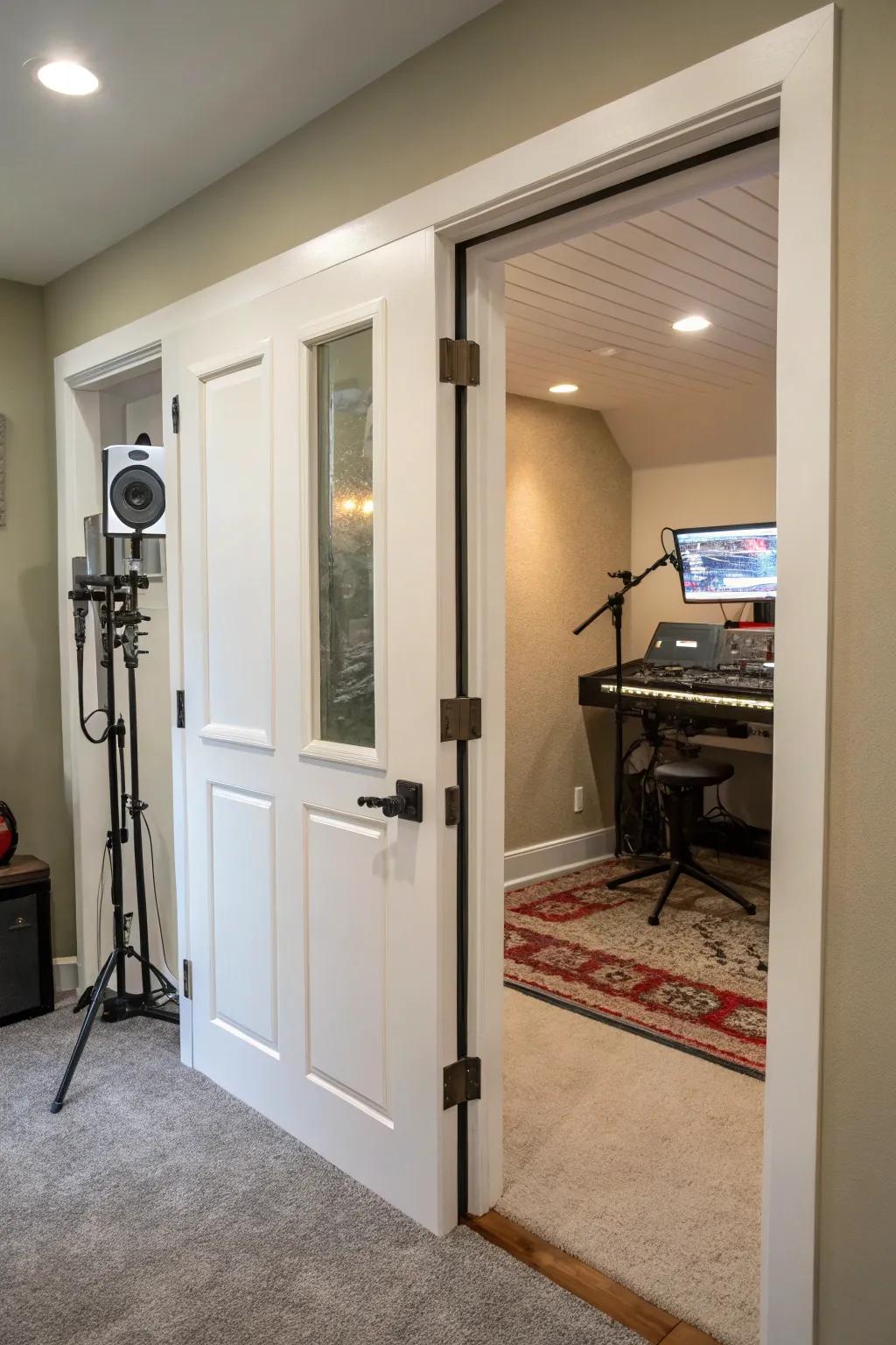 A hidden music studio is a haven for musical creativity.