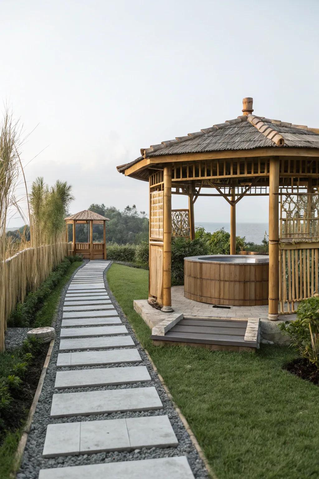 A Zen-inspired gazebo fostering peace and tranquility.