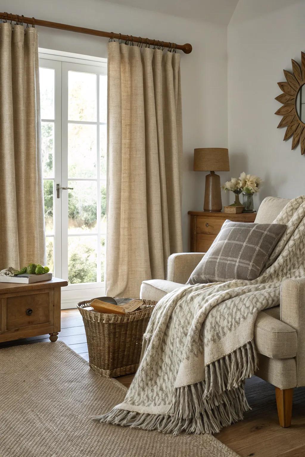 Rustic textiles add warmth and texture to your home.