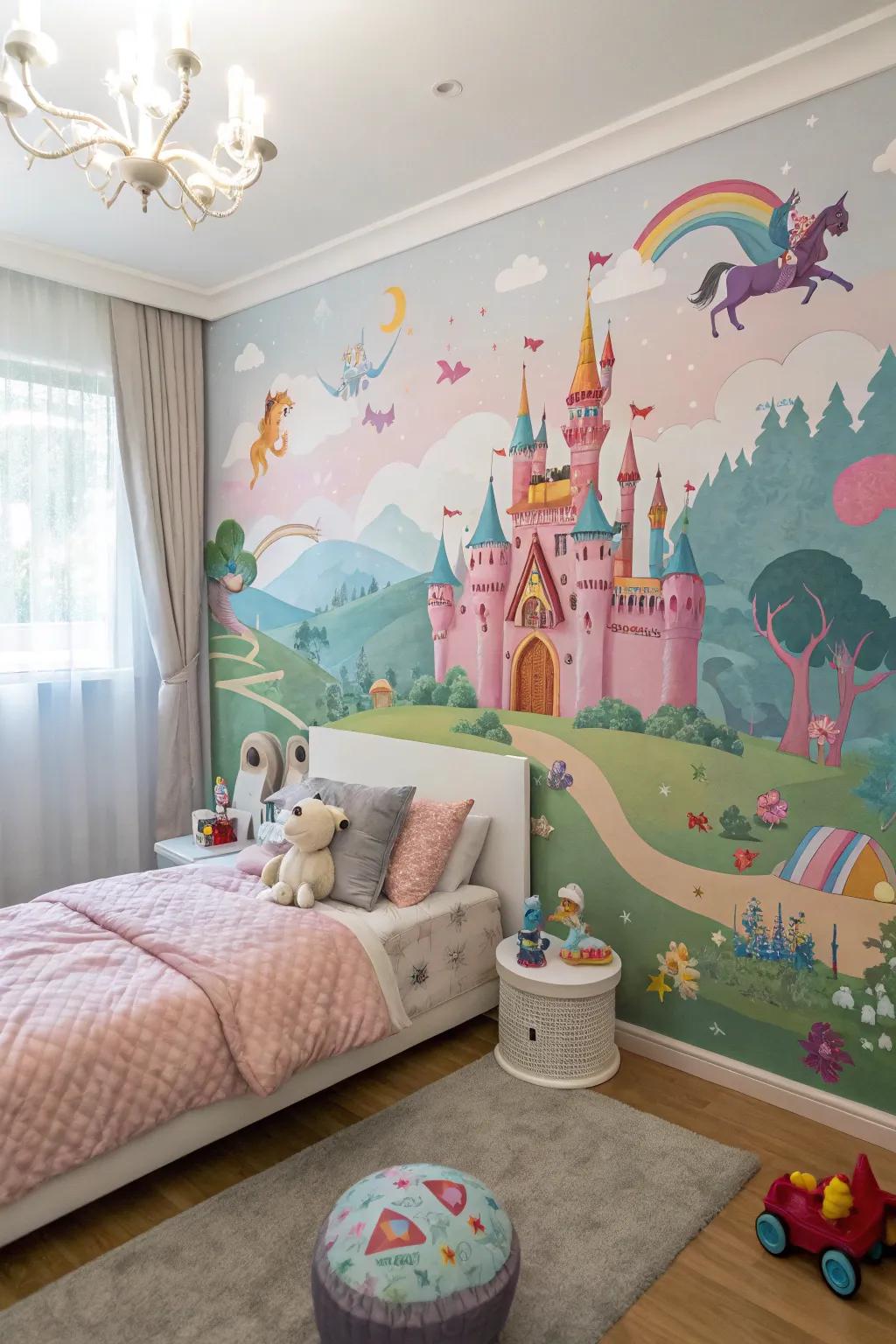 Fairytale murals inspire dreams and storytelling.