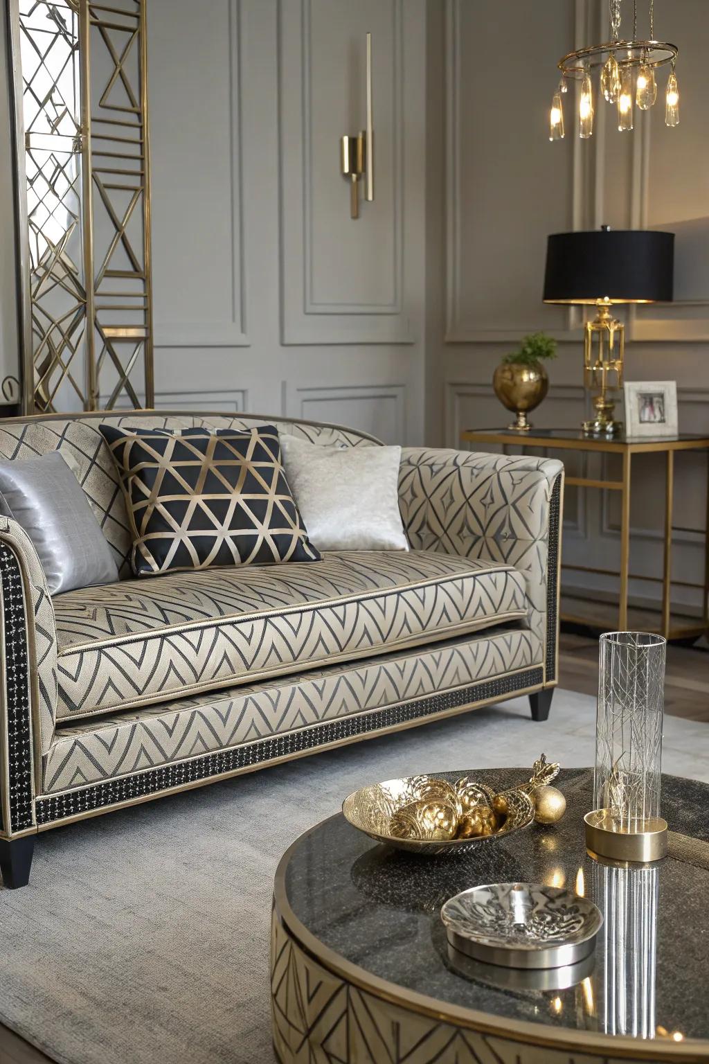 Art Deco couch for a glamorous touch.