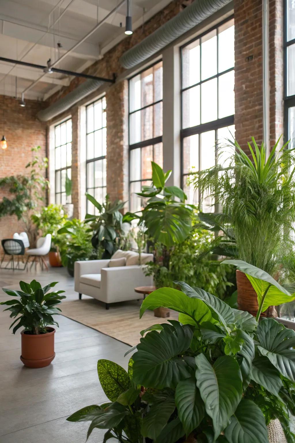 Greenery breathes life into loft interiors.