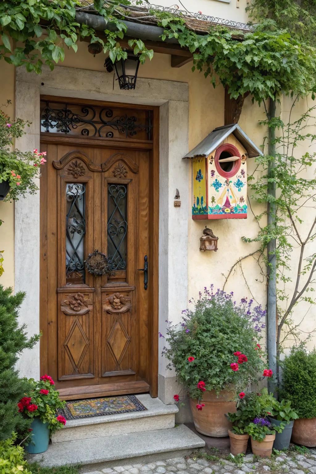 A birdhouse display invites nature to your doorstep.