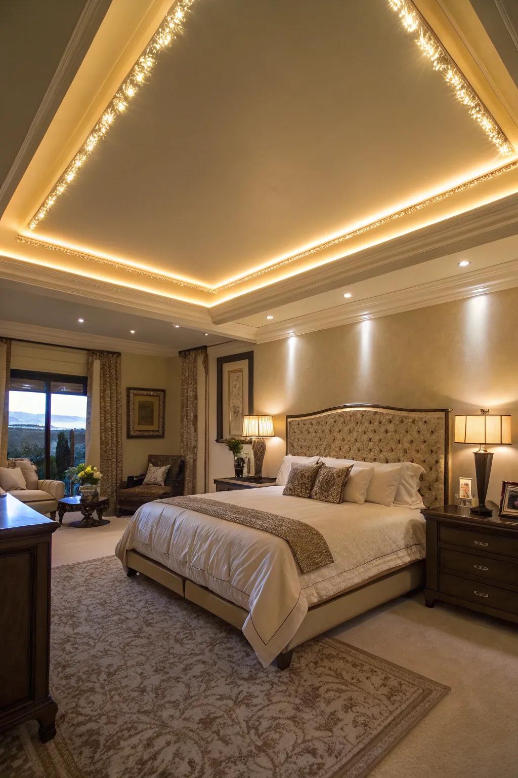 Rope lighting highlights the contours of your tray ceiling beautifully.