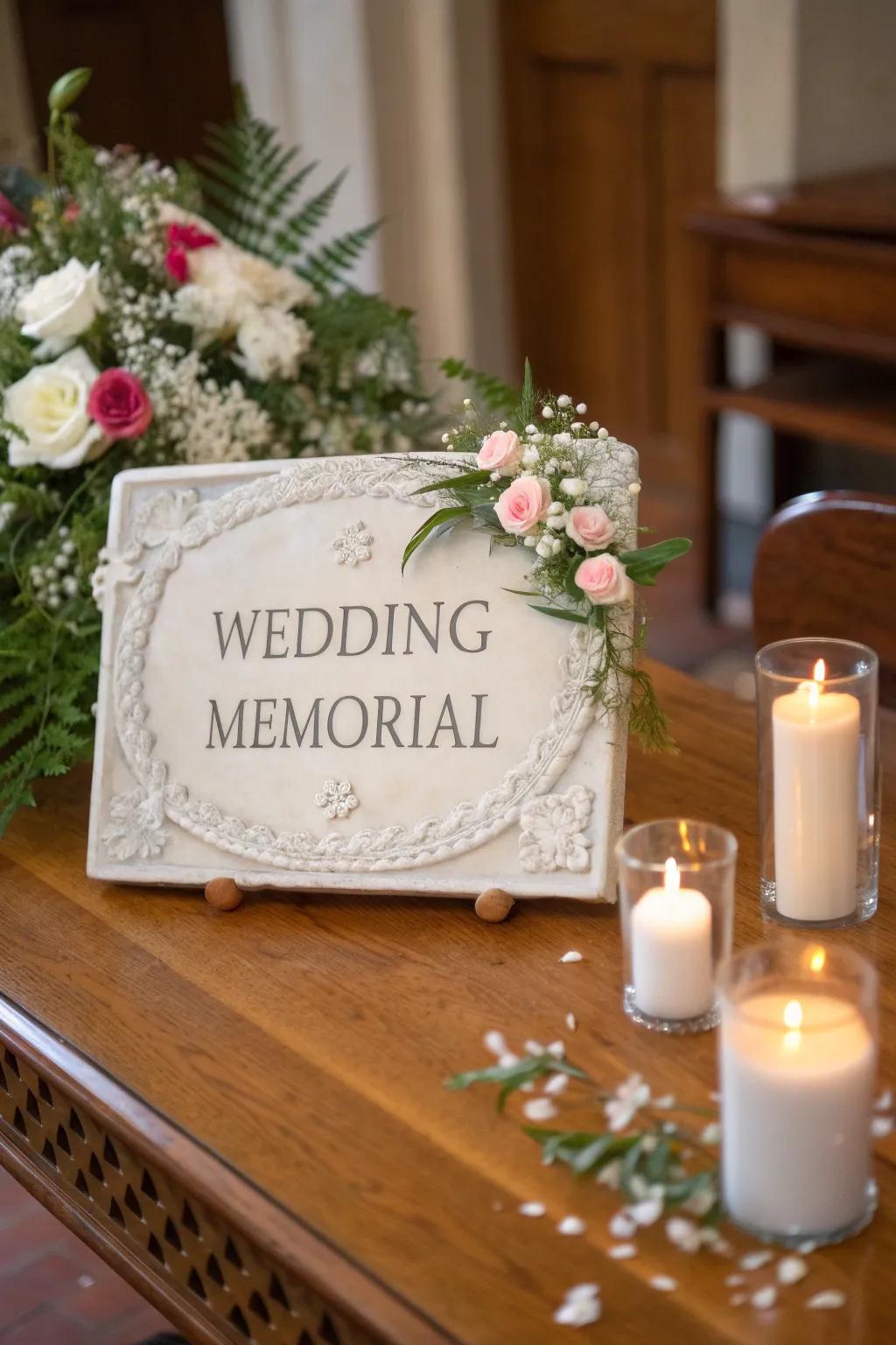 A plaque provides a simple, elegant tribute to loved ones.