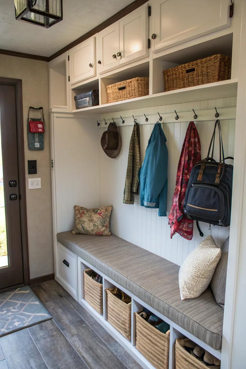 A well-organized entryway can improve functionality and aesthetics in your mobile home.