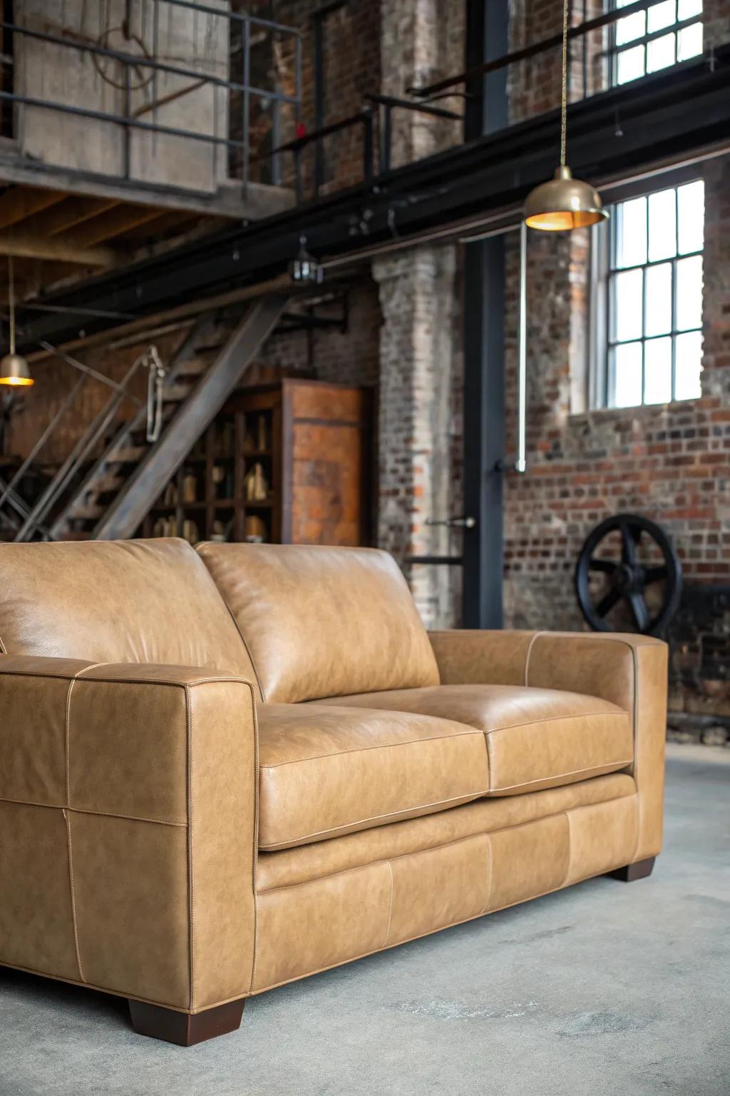 Industrial chic elements add an edge to a living room.