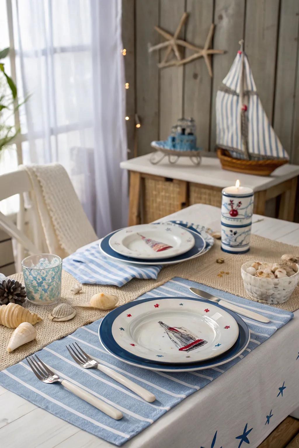 Nautical tableware turns any meal into a coastal celebration.