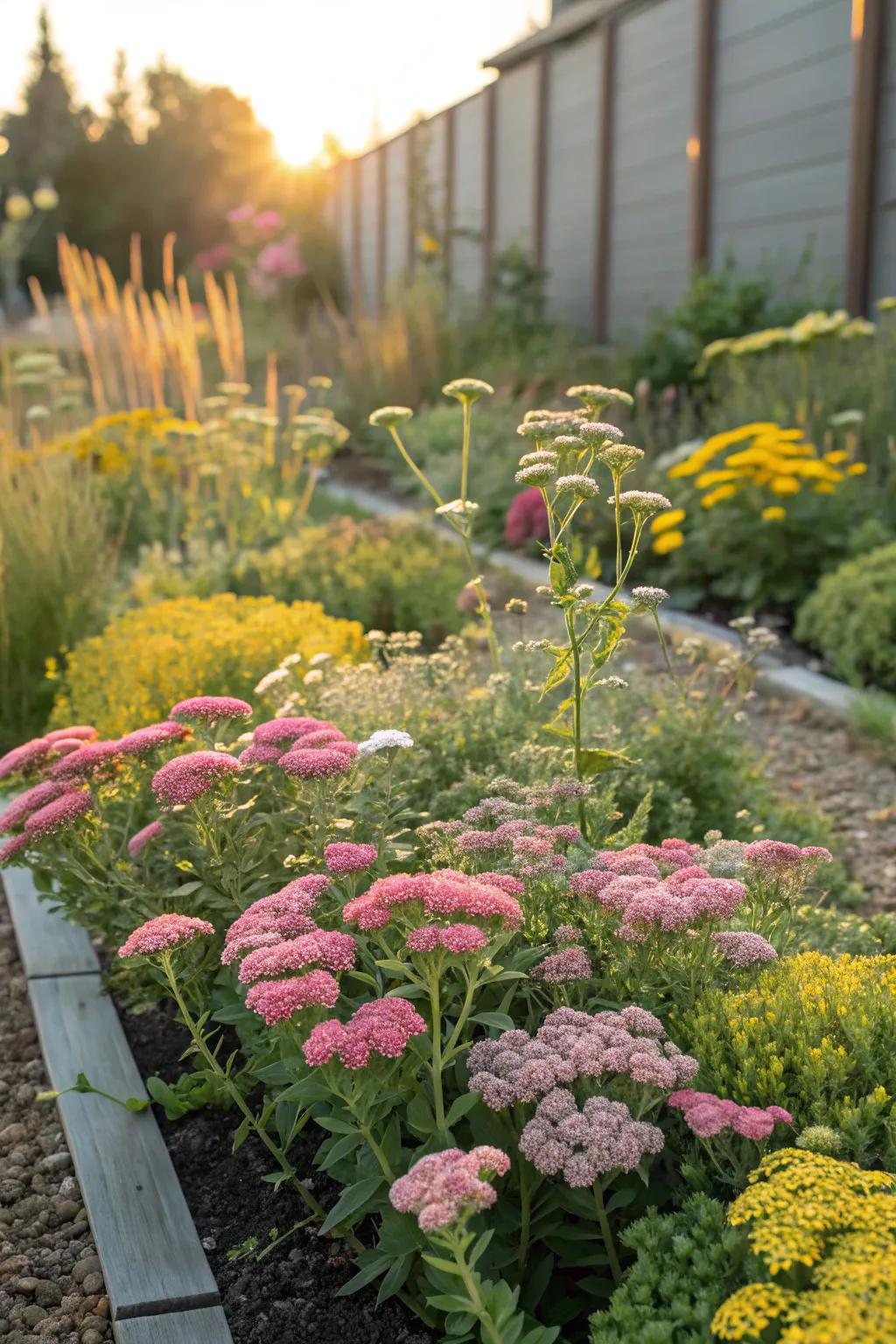 Bright and colorful self-sufficient perennials in full bloom.