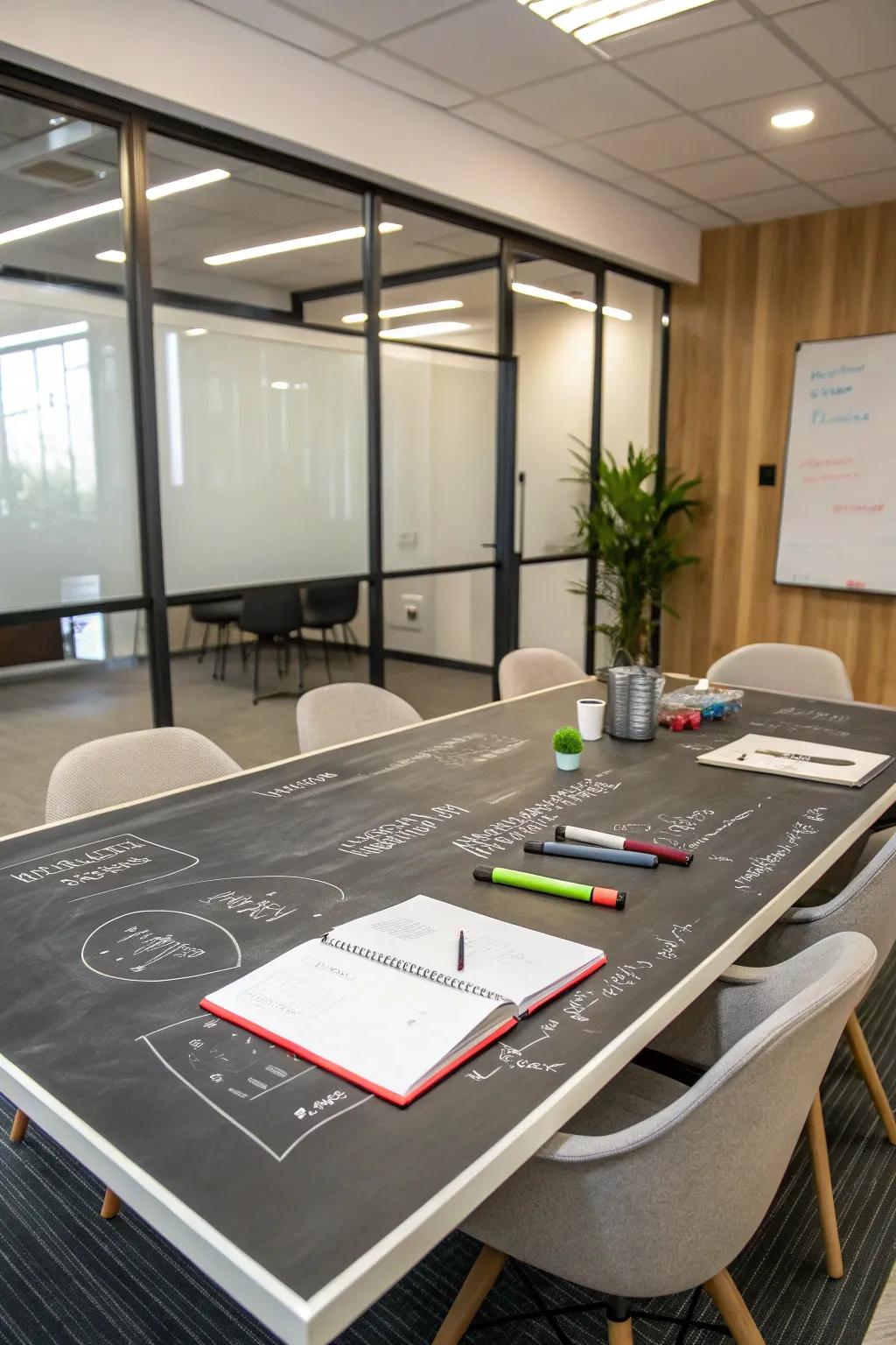 Brainstorm effortlessly with a chalkboard tabletop.