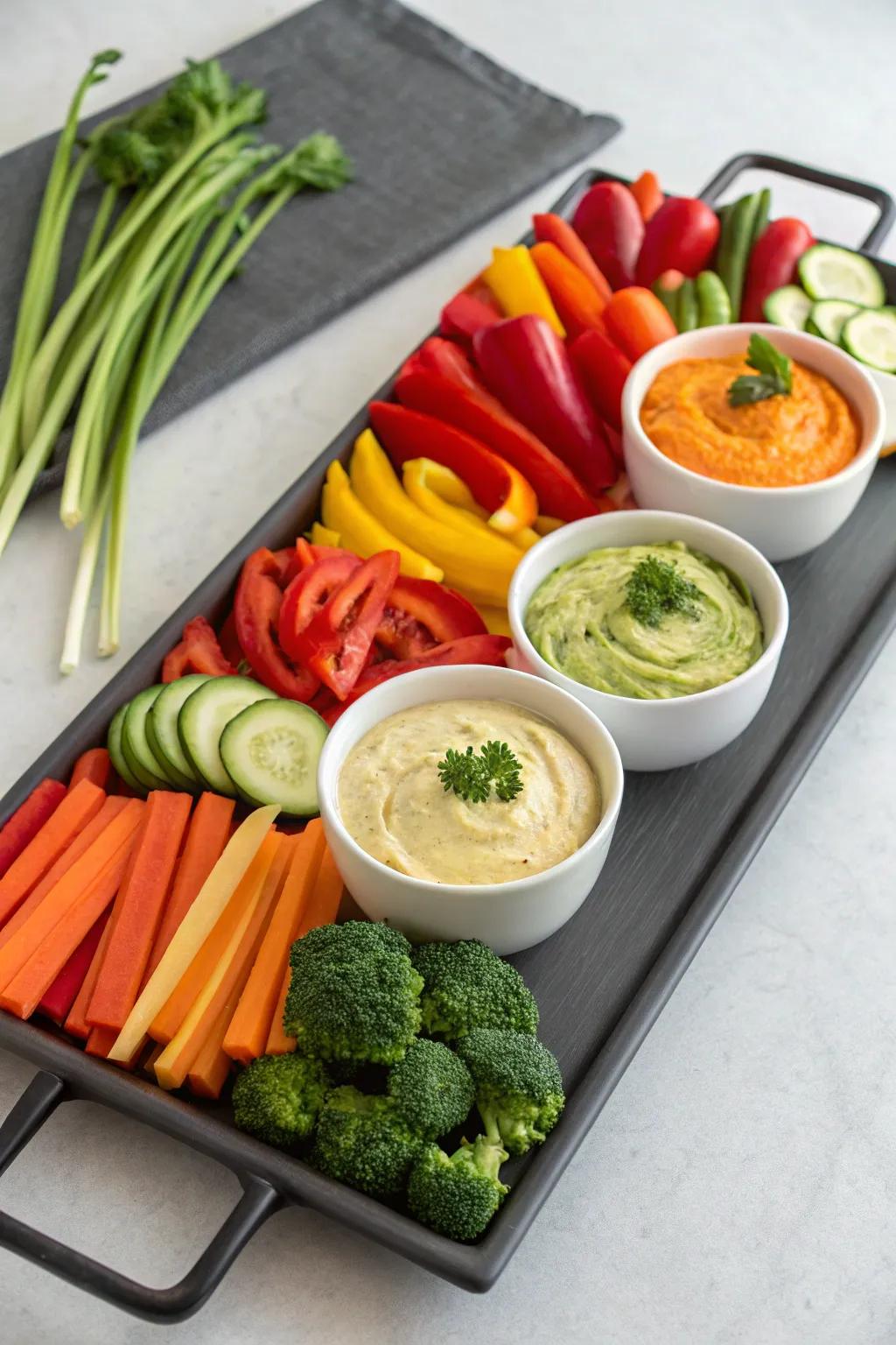 An eye-catching crudité platter that elevates vegetable snacking.